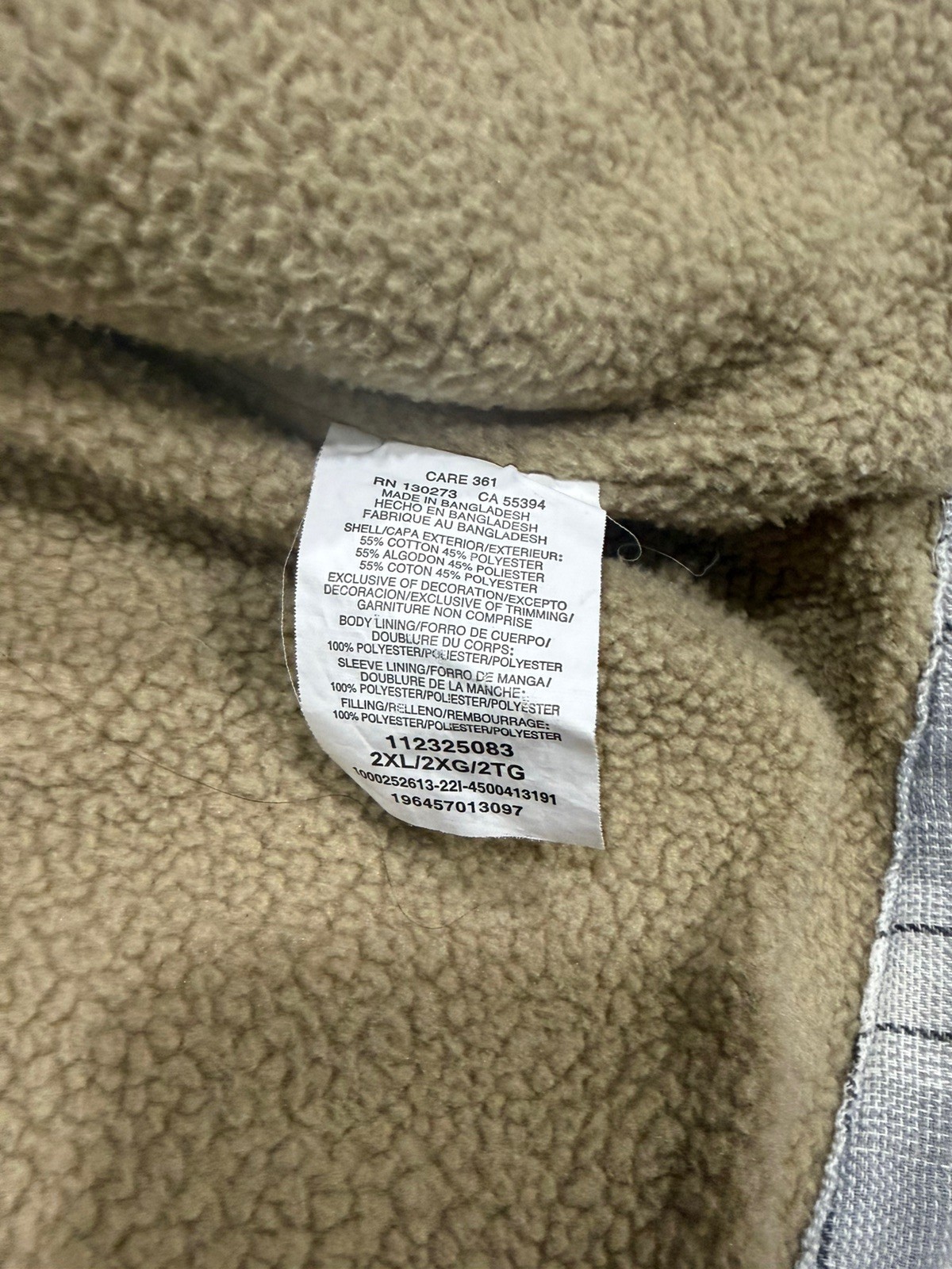 Wrangler Mens Flannel Shacket XXL Gray Plaid Sherpa Fleece Lined – Small stain
