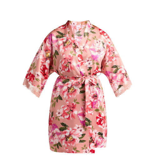 Joyspun Womens Lace Trim Satin Robe Vday Bouquet Multisize NWT