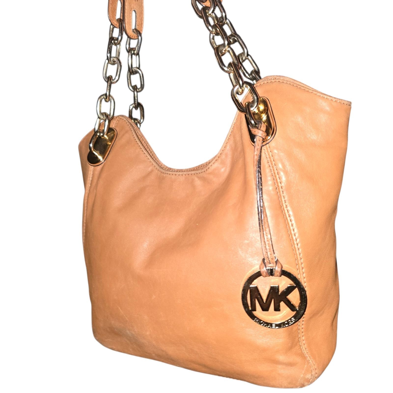 Michael Kors Leather Lily Walnut Brown Shoulder Purse Bag For Women Size Medium