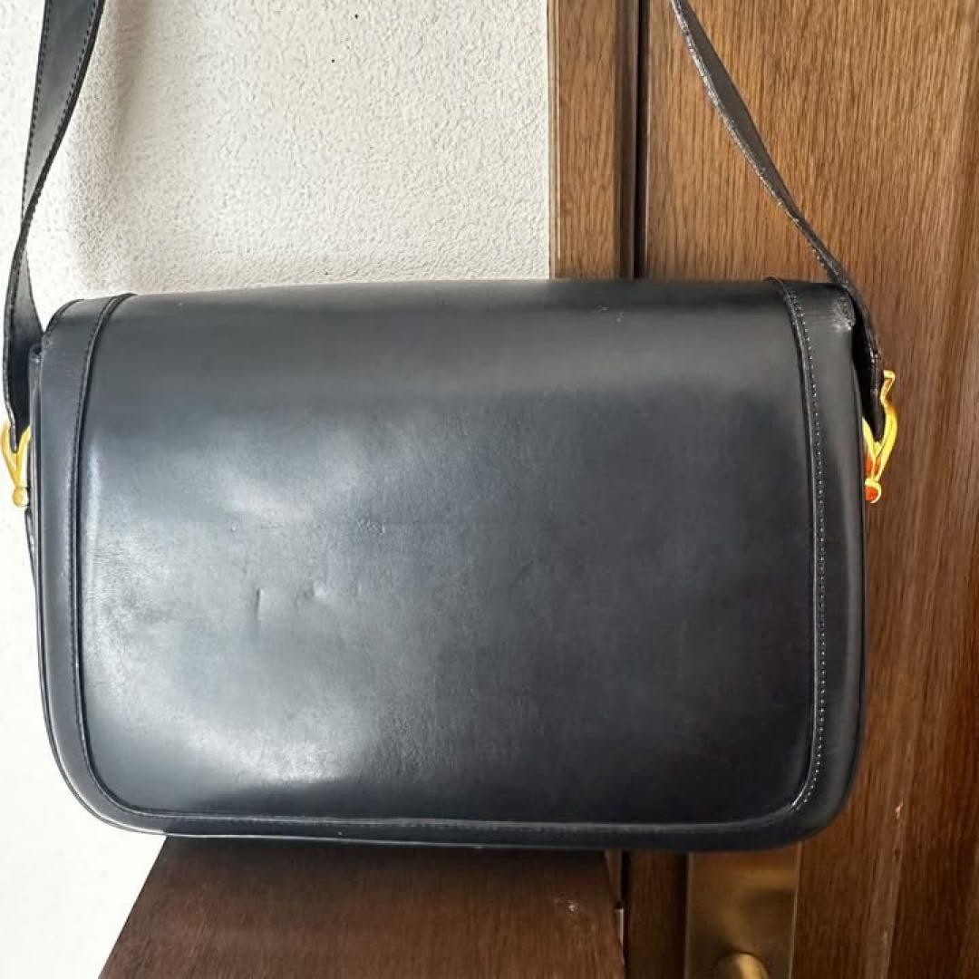 CELINE Horse Shoulder Bag Navy Leather Gold HW Carriage Box