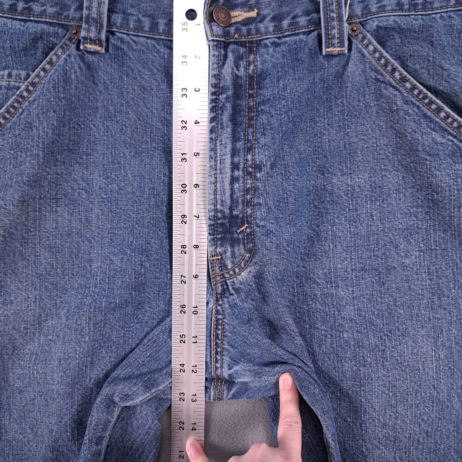 Signature Levis Jeans Mens 34 X 34 Blue Denim Carpenter Hammer Loop Workwear