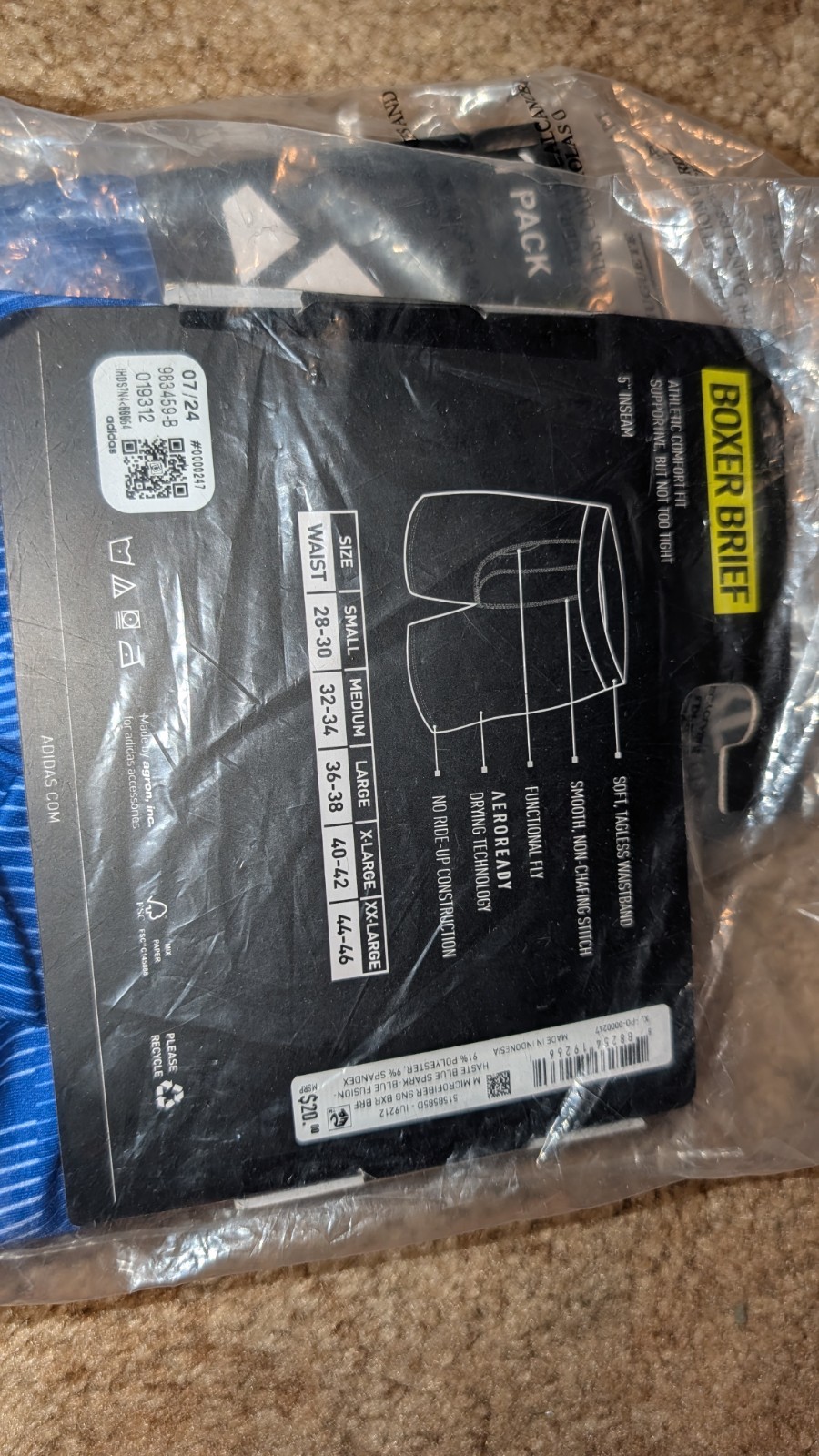 Adidas Mens XL (40-42) Microfiber Boxer Brief Quick Dry Fabric 1 Pack NEW
