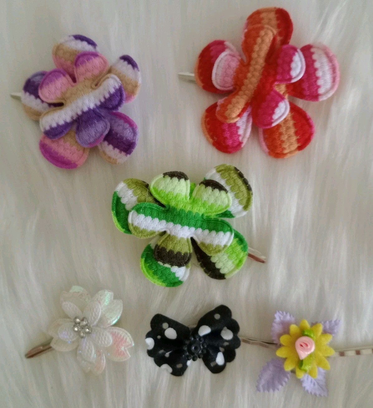 Girl’s Lot Of 6 Handmade Assorted Flower Hair Clips Girl’s Accessories Colorful