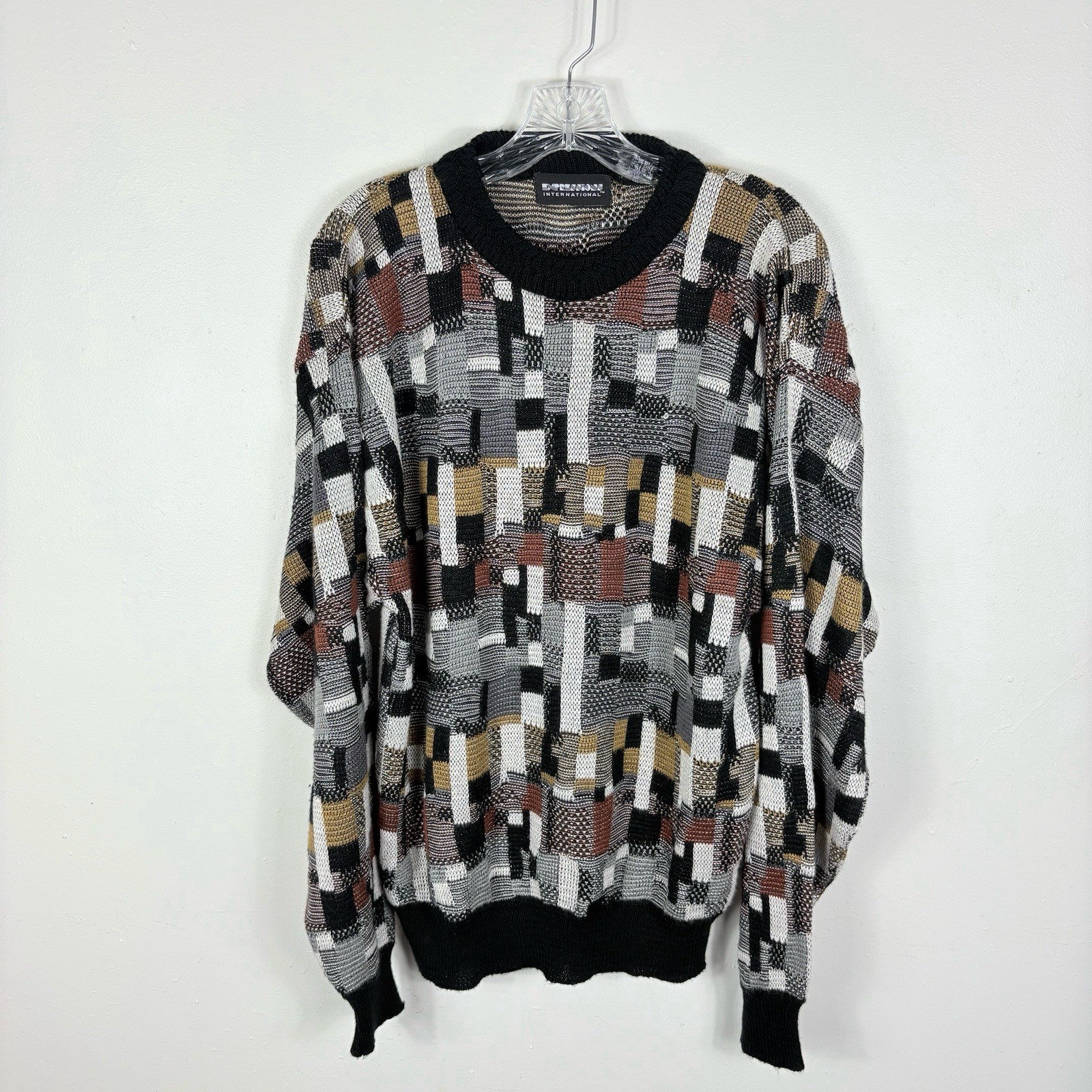 Vtg 80s 90s Men’s Sweater Large Geometric Grandpa Grunge Hip Hop Preppy Academia