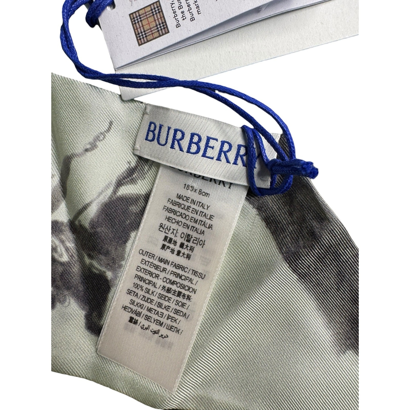 Burberry NWT Skinny Watercolor Check Silk Scarf in Light Green