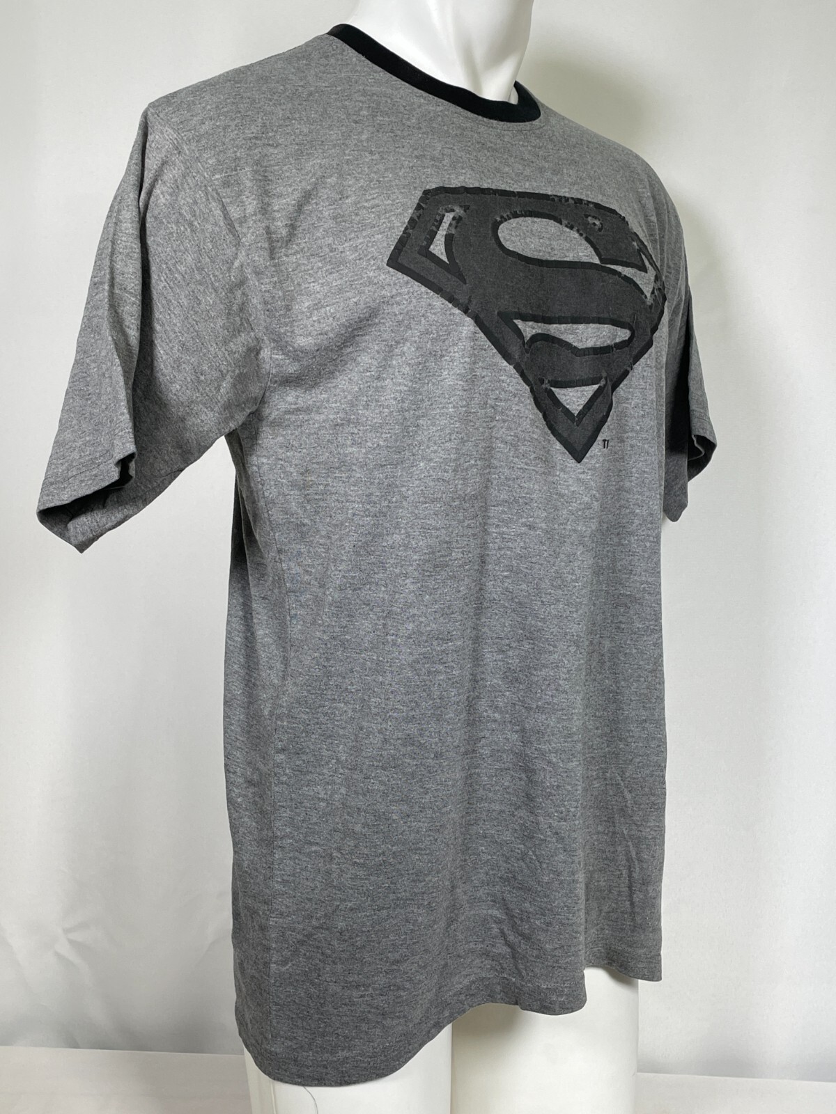 Superman Black Logo Grey Ringer T-Shirt Men’s XXL