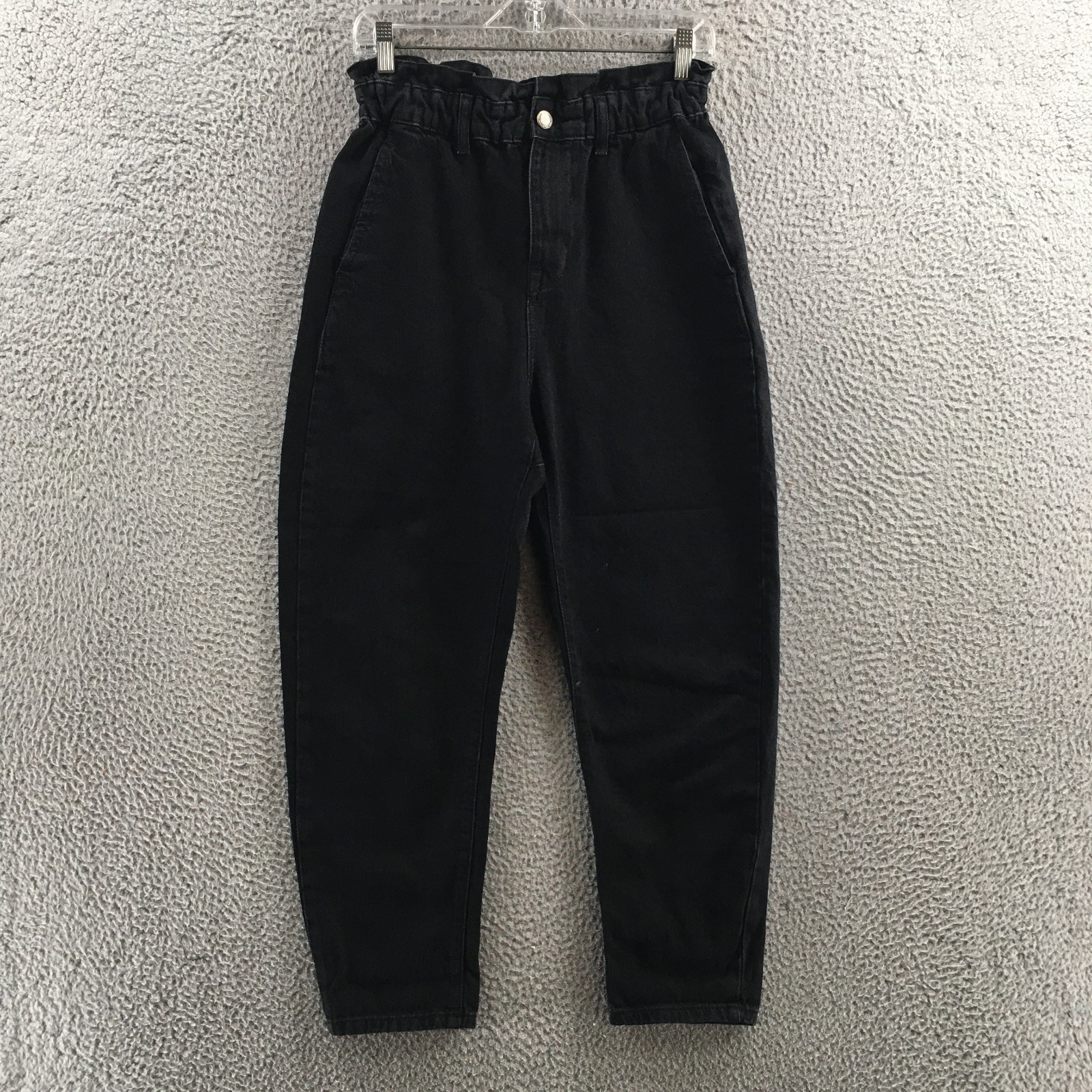 Zara Baggy Paperbag Jeans Womens 4 Black Denim Cotton High Rise Zip Fly