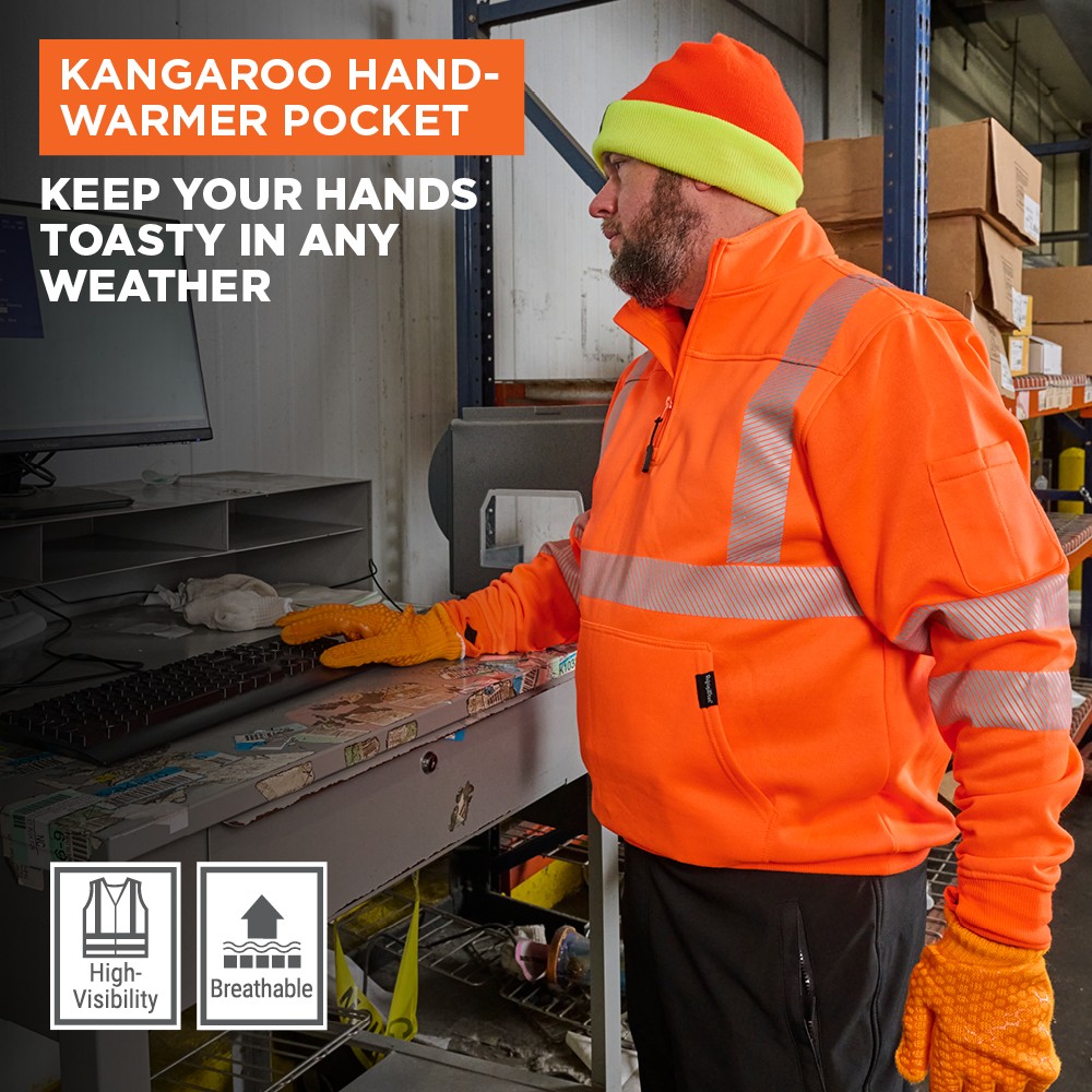 RefrigiWear HiVis Quarter-Zip Sweatshirt – High Visibility Safety Pullover with
