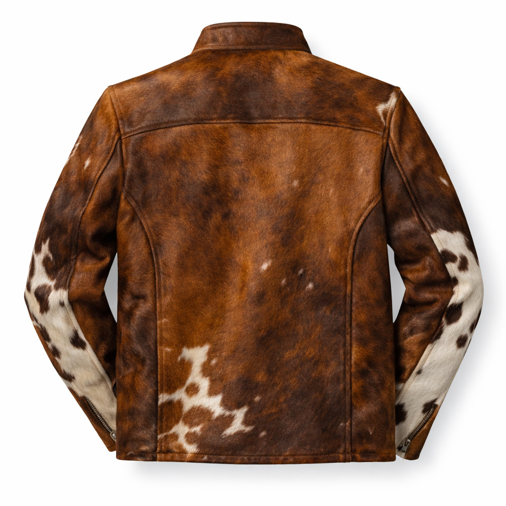Men’s Cowhide Hair-On Leather Jacket Western Pony Skin Cafe Racer Cow Print Coat