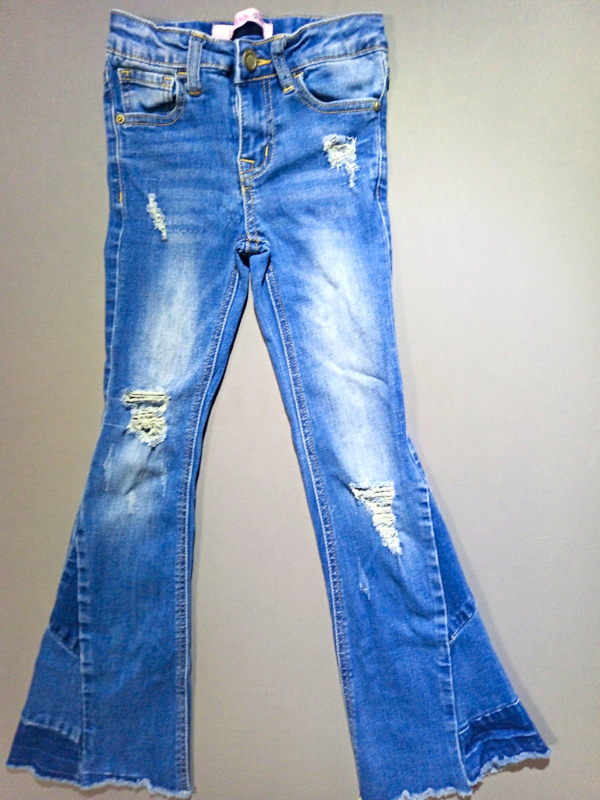 1st Kiss Girls Blue Distressed Flared Denim Jeans Button Closure