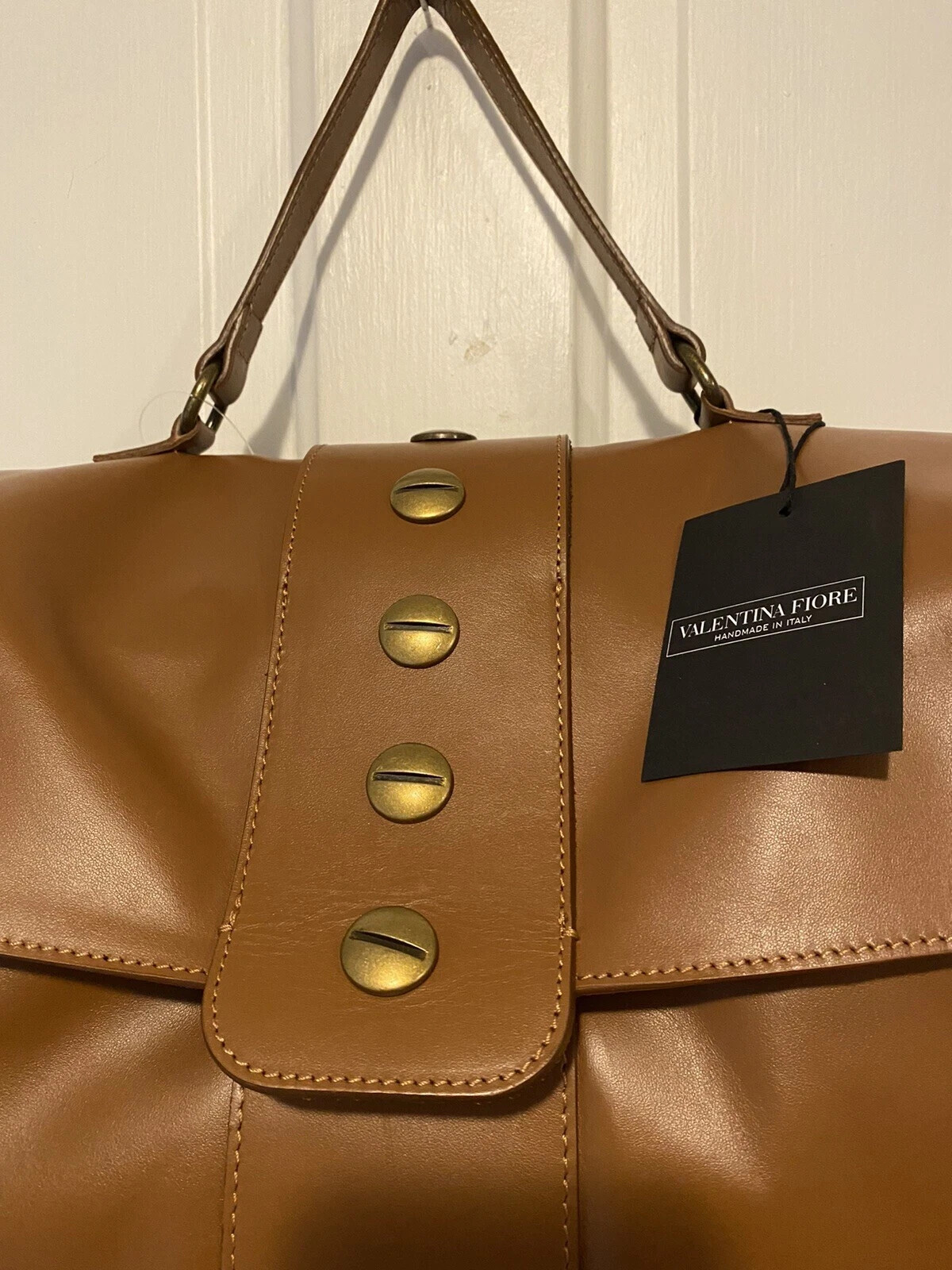 Valentina Fiore Women’s Brown Italian Leather Saddle Handbag Purse T1285 NWT