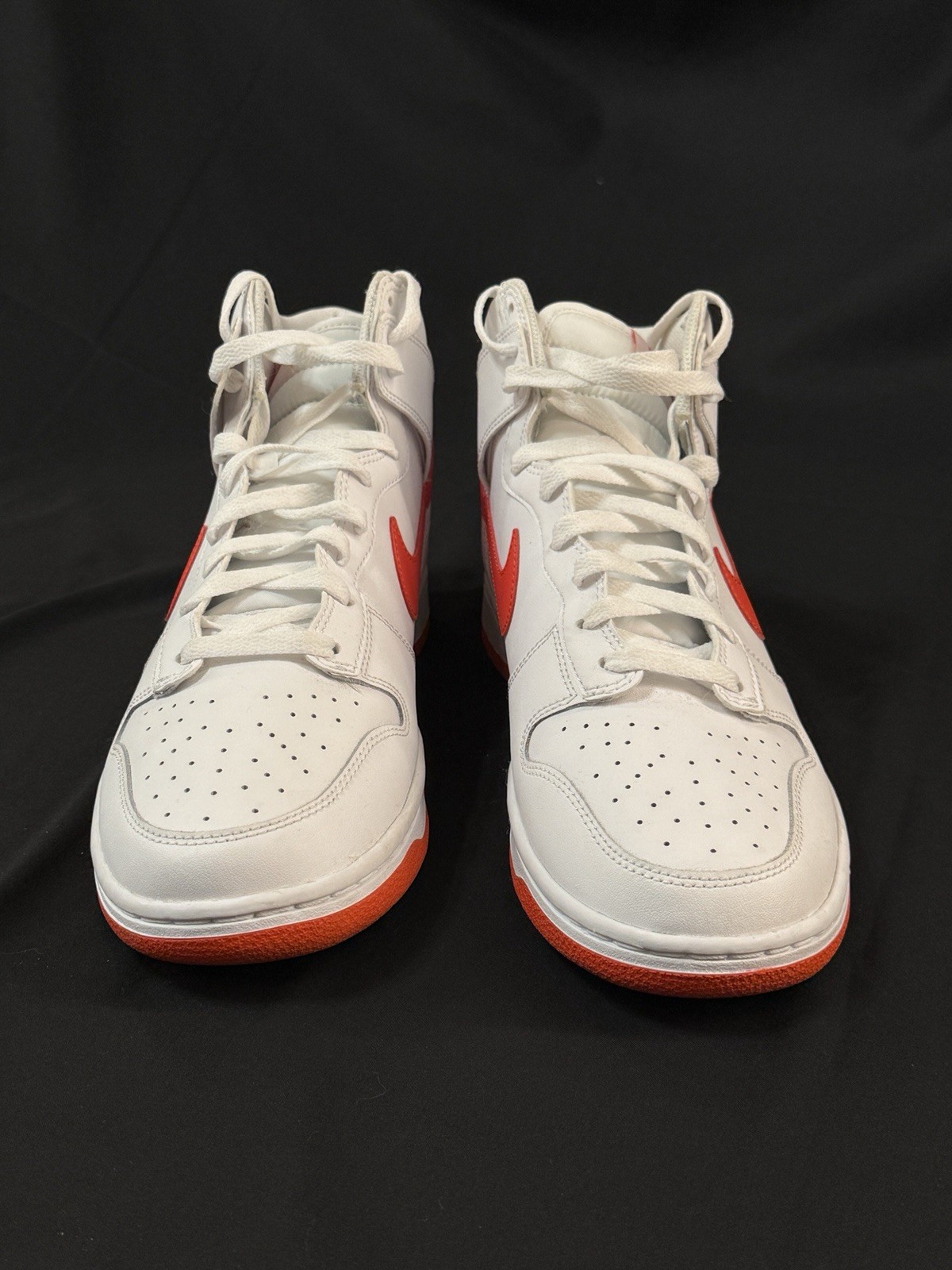 Nike Dunk High Men’s Leather High-Top Lace-Up Sneakers White/Red-Orange
