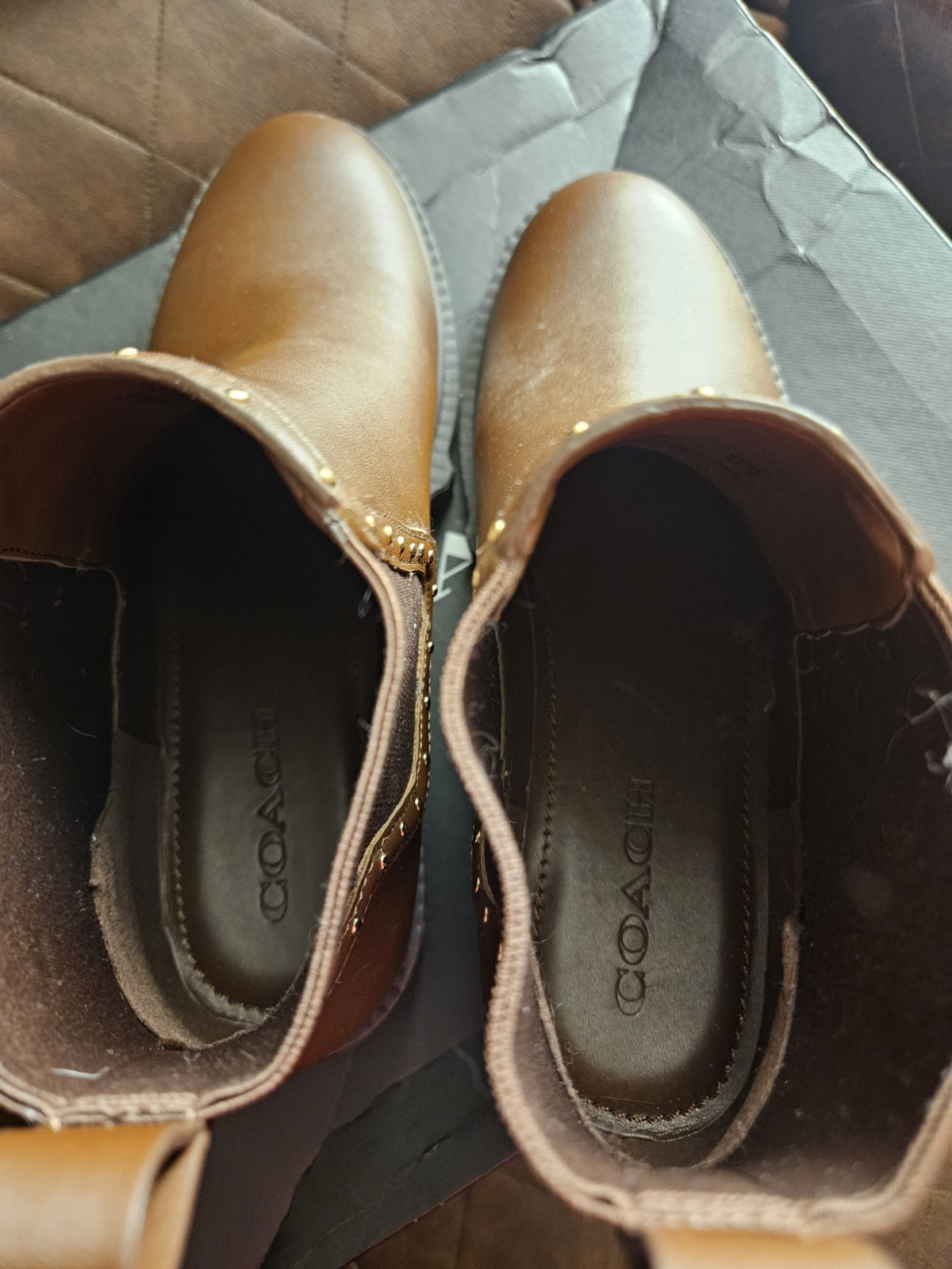 Coach Lory Leather Booties, Size 9 B in Walnut New