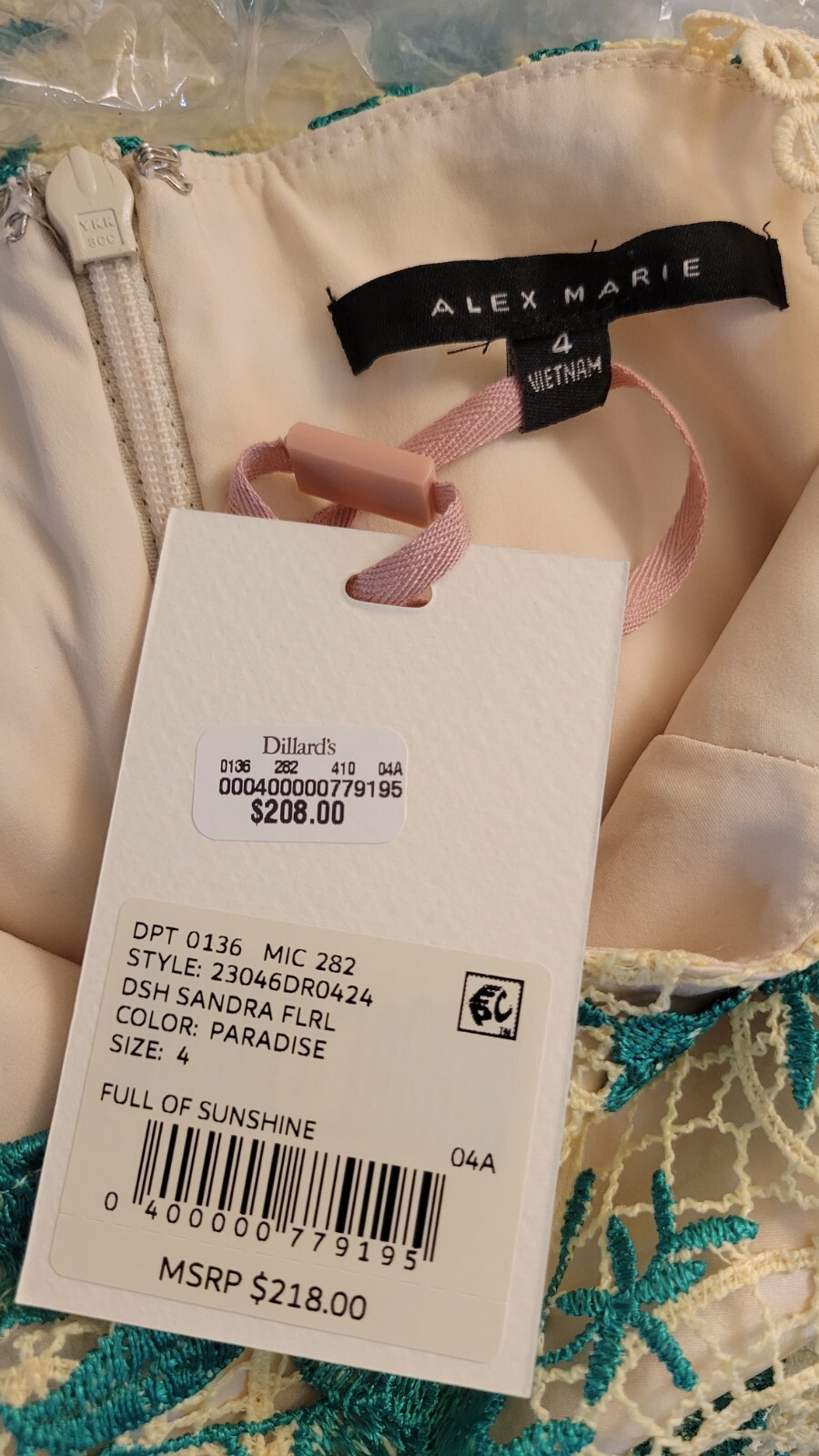 Dillards Alex Marie green/cream crochet midi dress sz 4 NWT