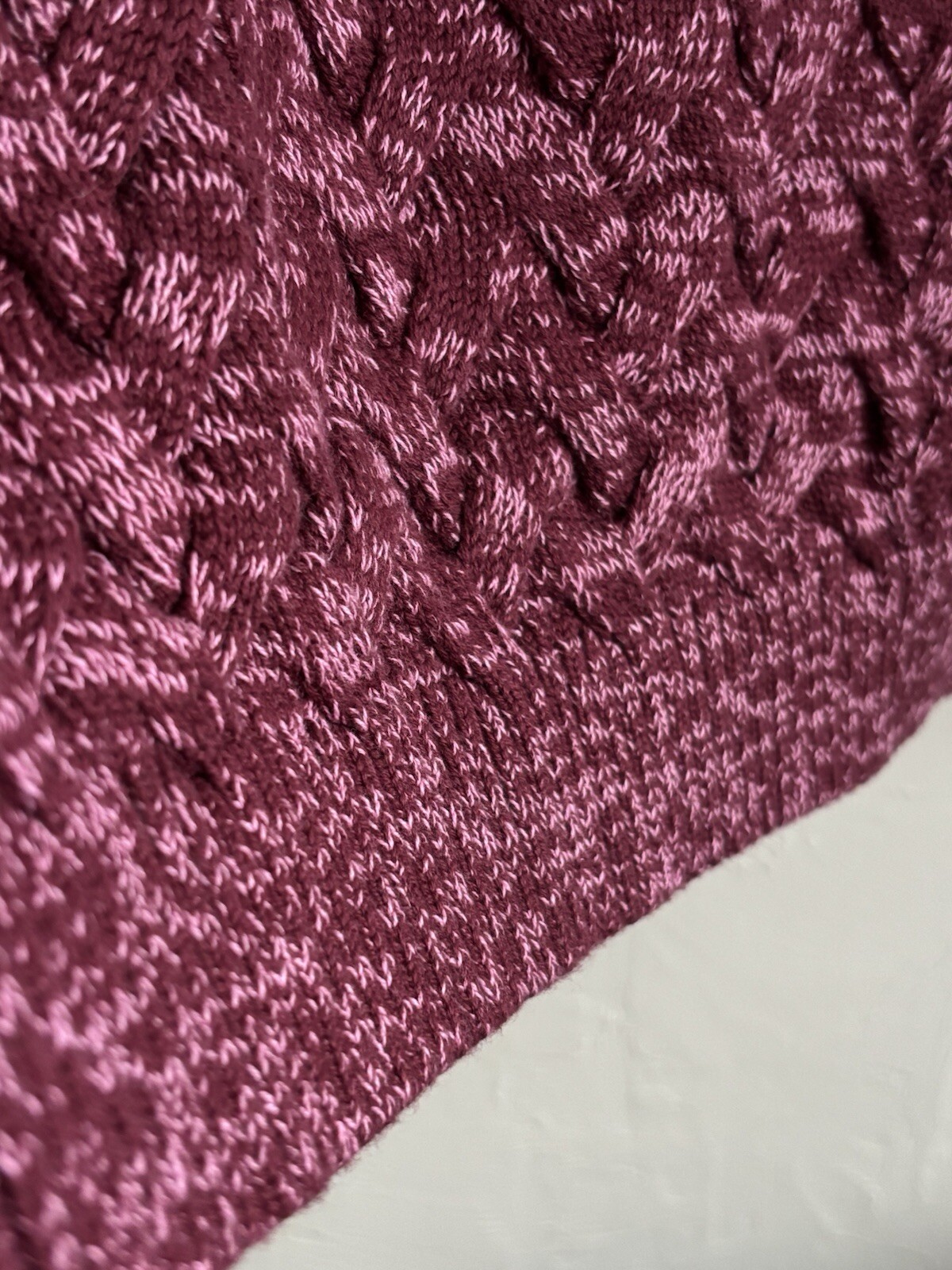 Lands’ End “Drifter” Burgundy/Pink Long Sleeve Cotton Cable Knit Sweater Size XL