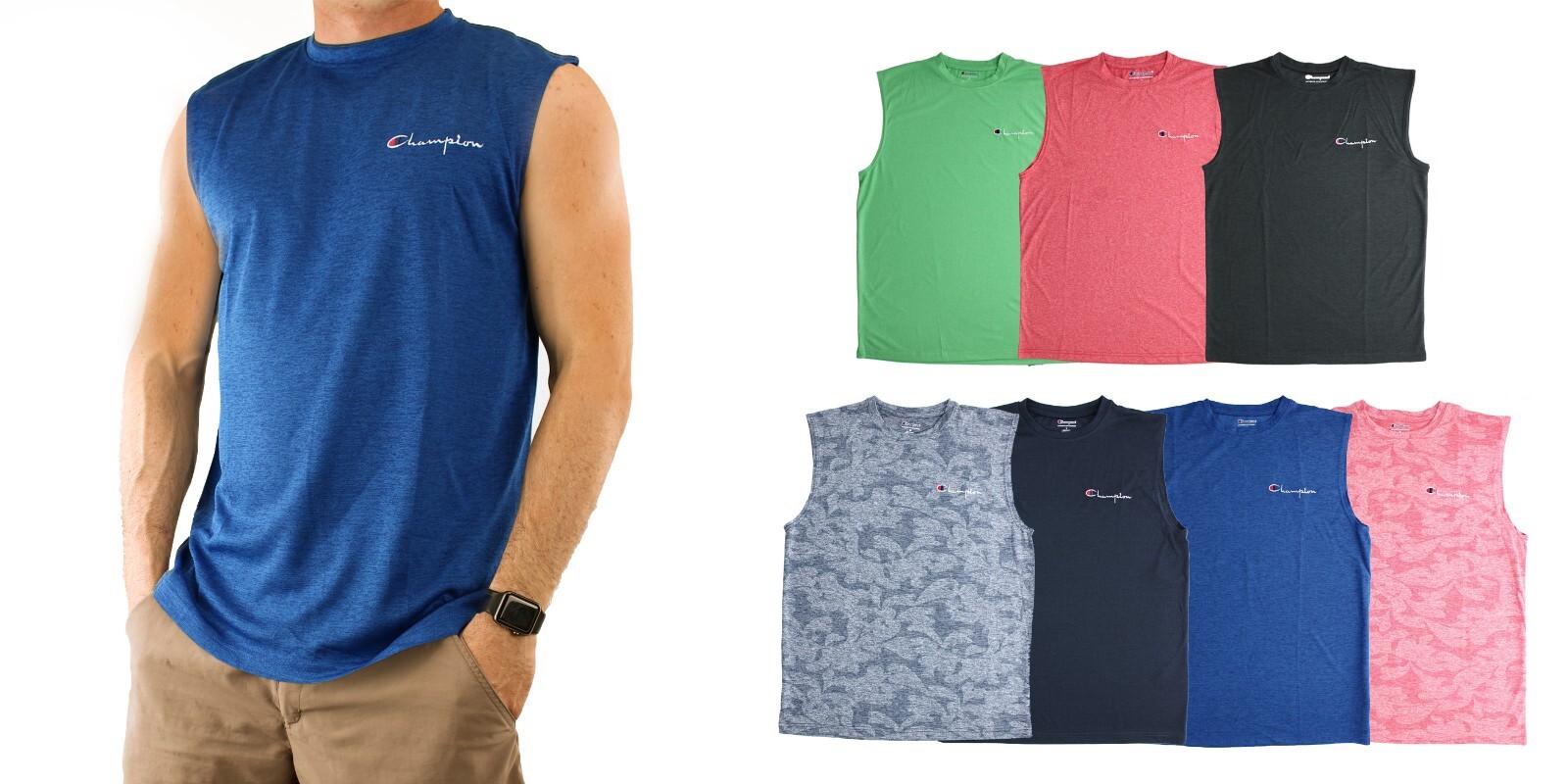 Champion Men’s Muscle T-Shirt Sleeveless Double Dry Moisture Wicking Sports Tee