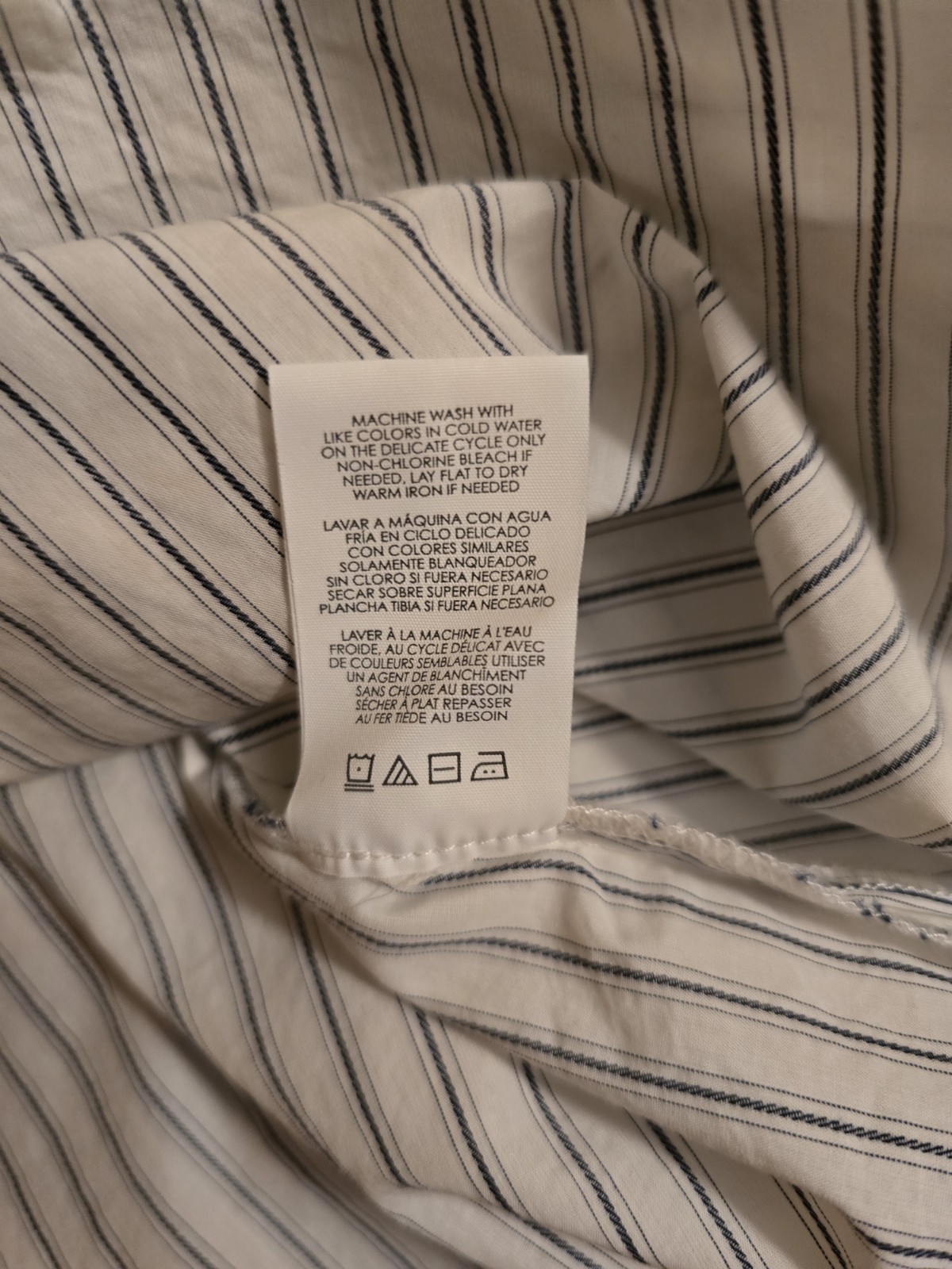 CAbi White Blue Striped Cotton Ruched Sleeve Collared Button Front Shirt M