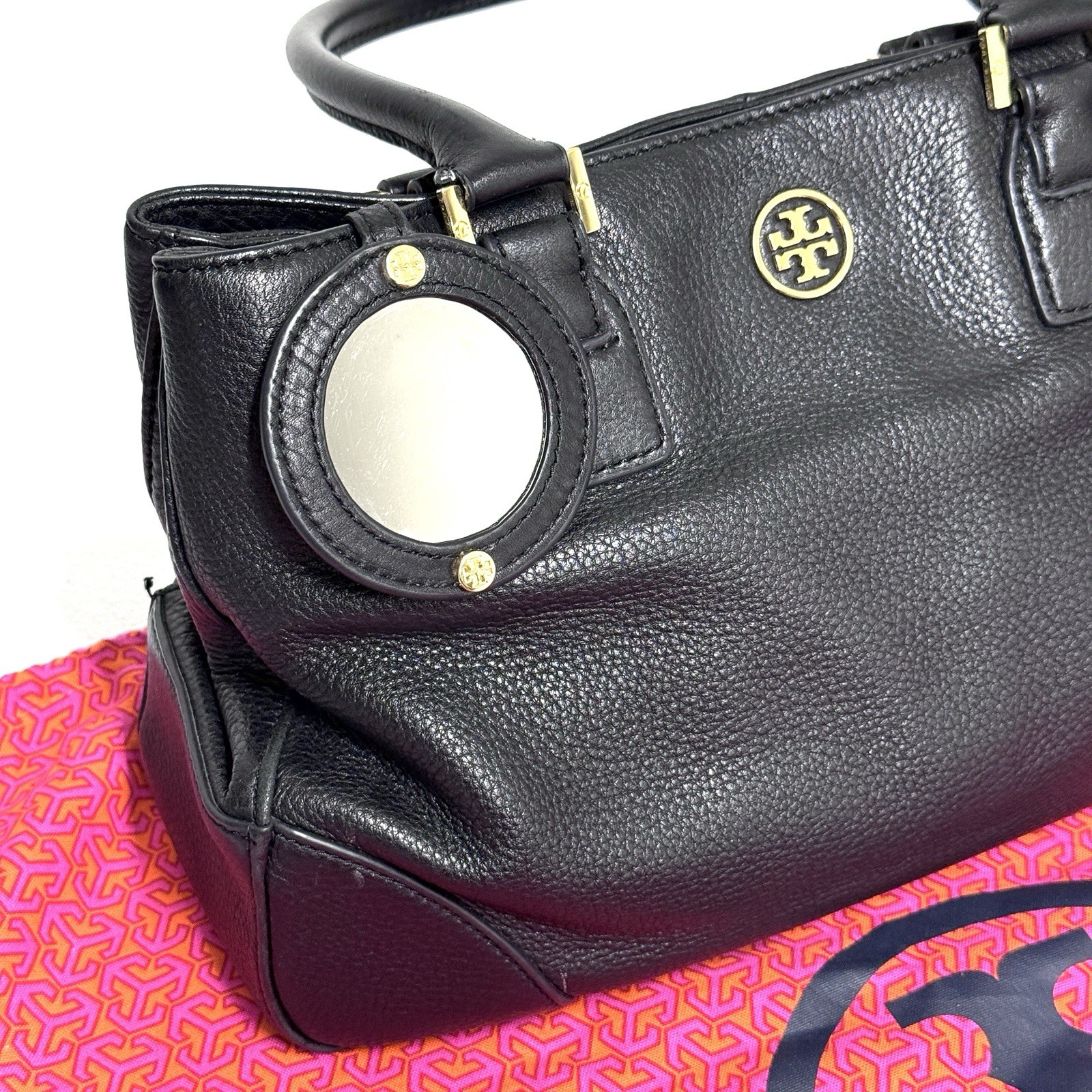 Tory Burch Robinson Triple Compartment Black Pebbled Leather Tote Shoulder Bag