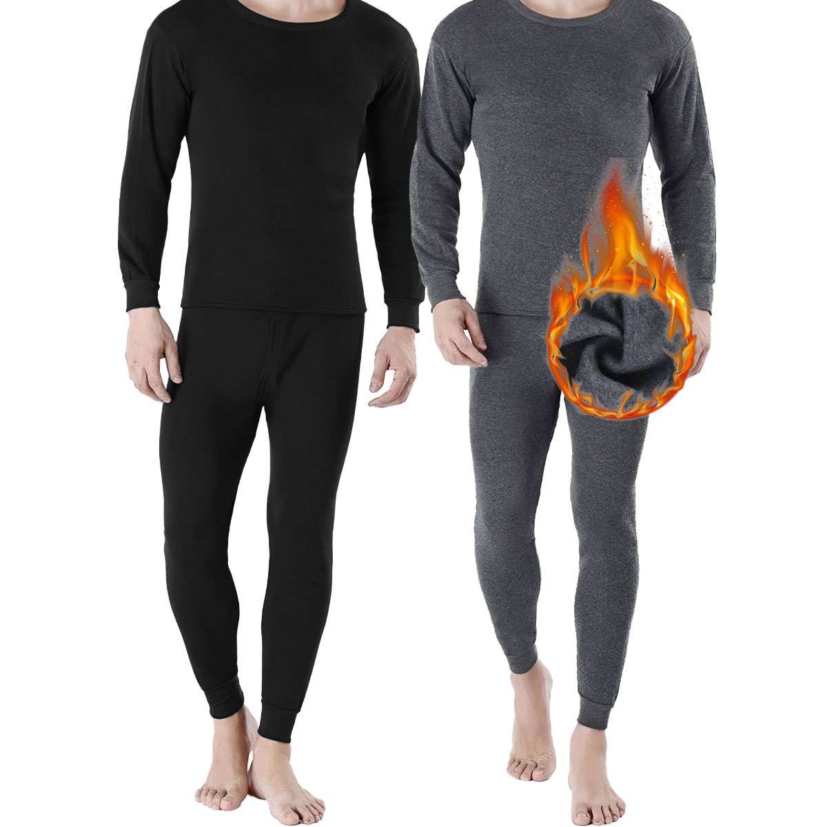 Men’s Fleece Lined Long Johns Thermal Underwear Base Layer Set for Cold Weather