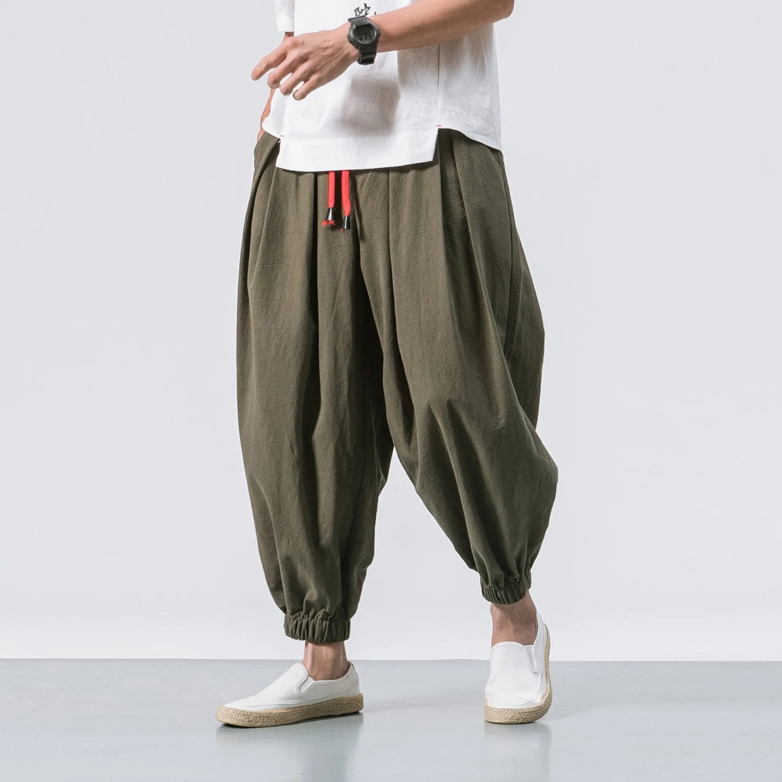 New Oversized Men Harem Pants Loose Chinese Style Cotton Linen Sweatpants Breath