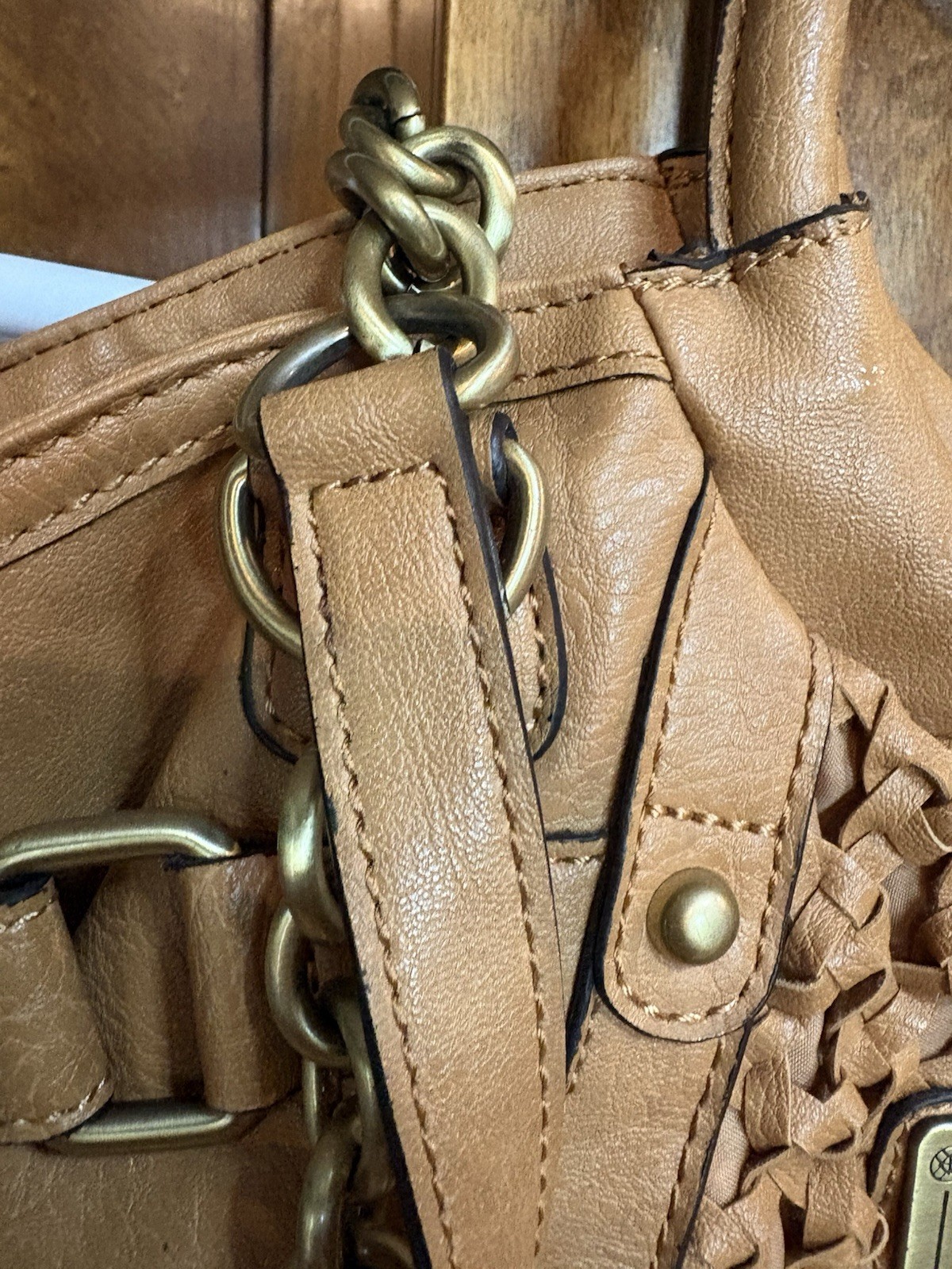 Nicole by Nicole Miller Tan Satchel Top Handle Bag Detachable Strap Magnetic