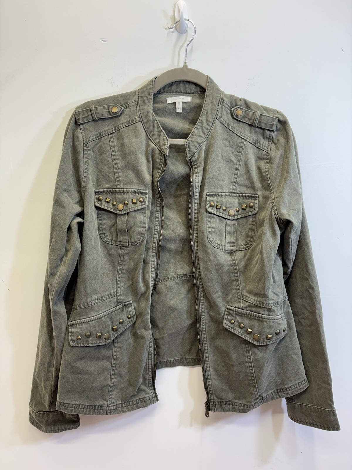 Maurices Green Military Army Full Zip Up Canvas Utility Jacket Womens Size L