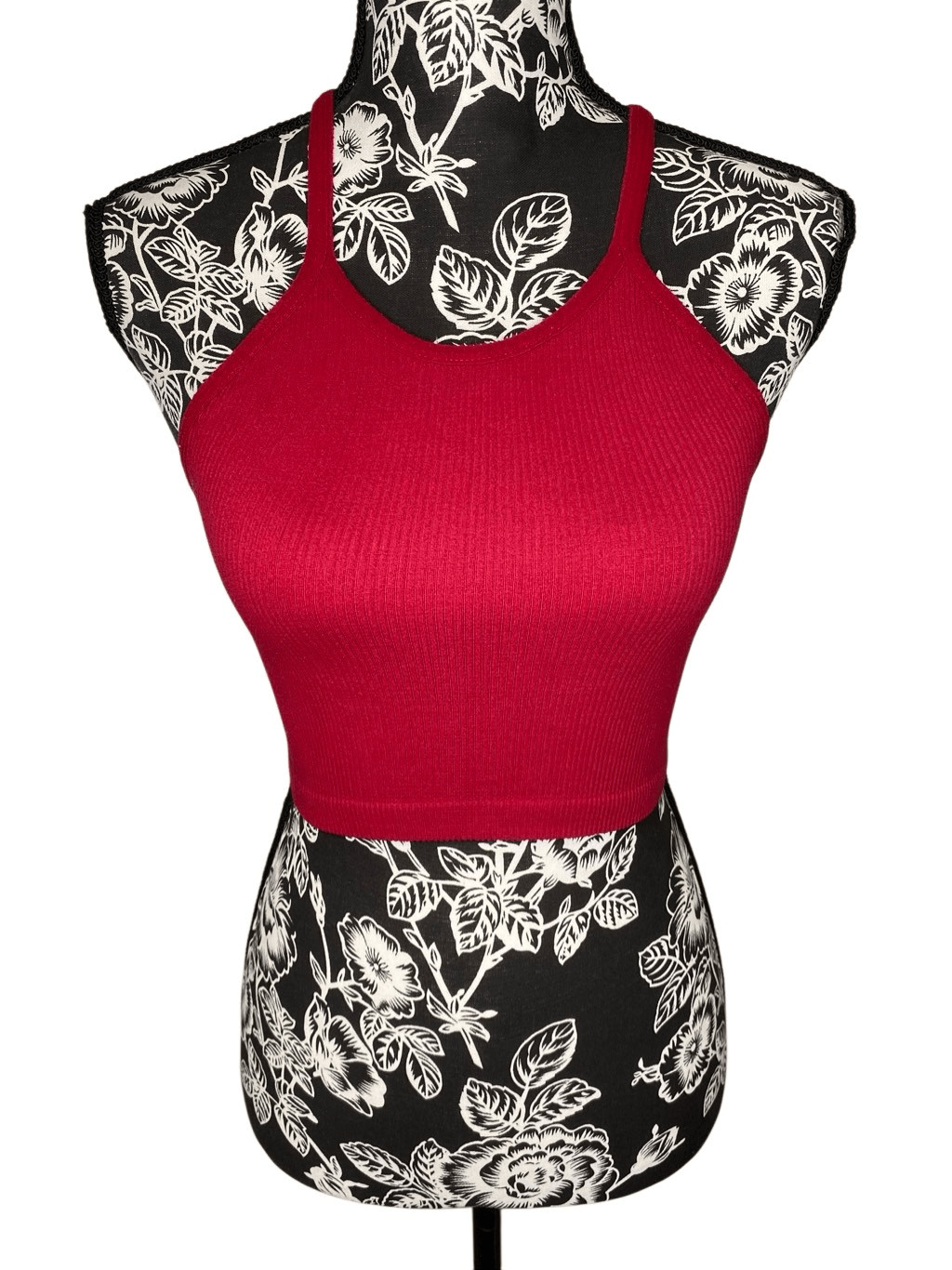 Ododos Red Ribbed Racerback Crop Tank Top Seamless Stretch Workout Yoga Athletic