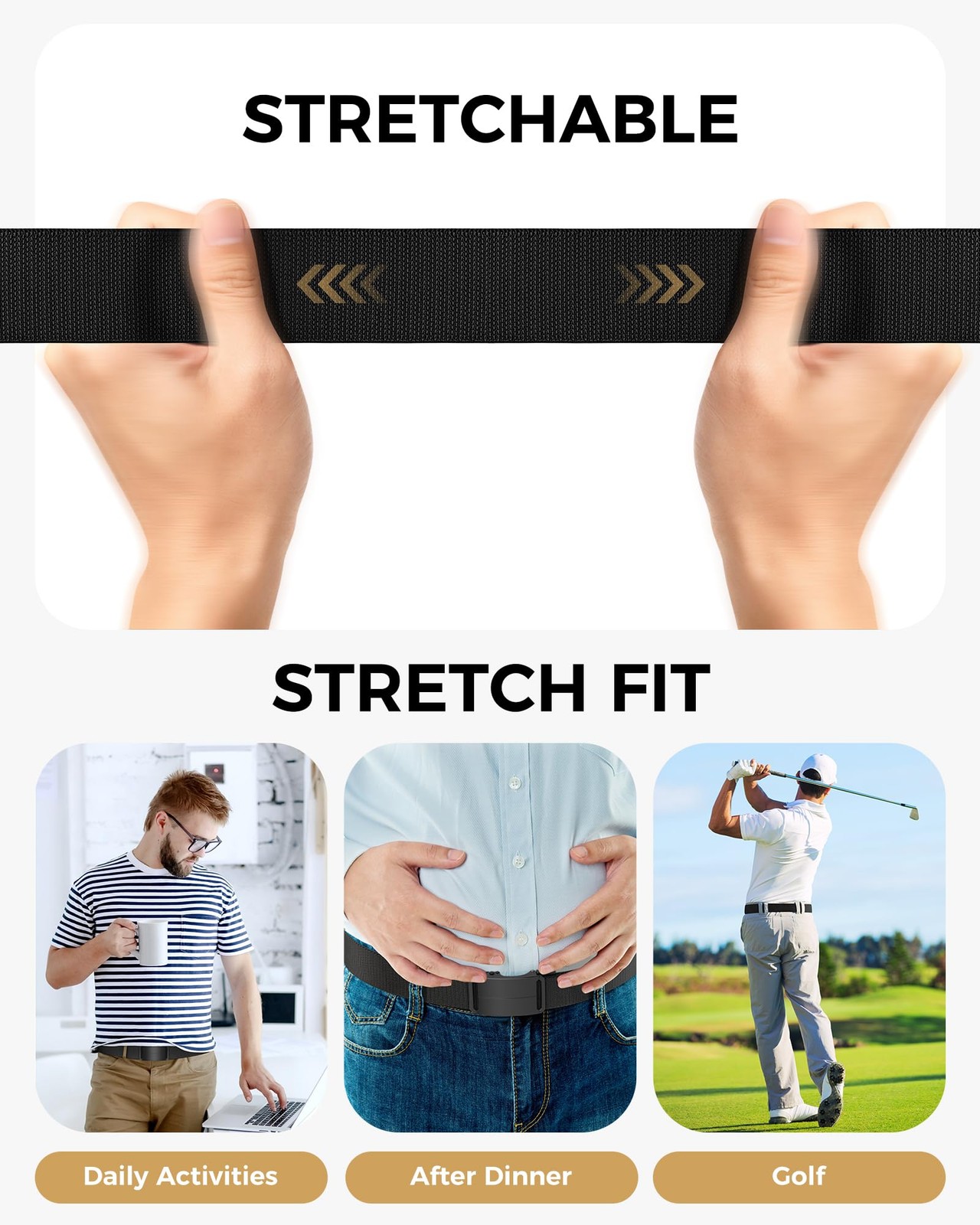 1.5″ Stretch Tactical Belt for Men, Free Cut Length Adjustable Nylon Stretch Str