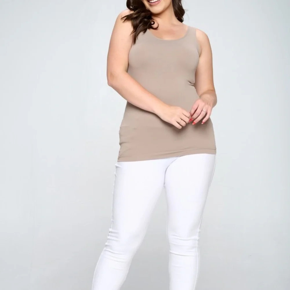 Plus Yelete Light Mocha V or U Neckline Reversible Seamless Tank
