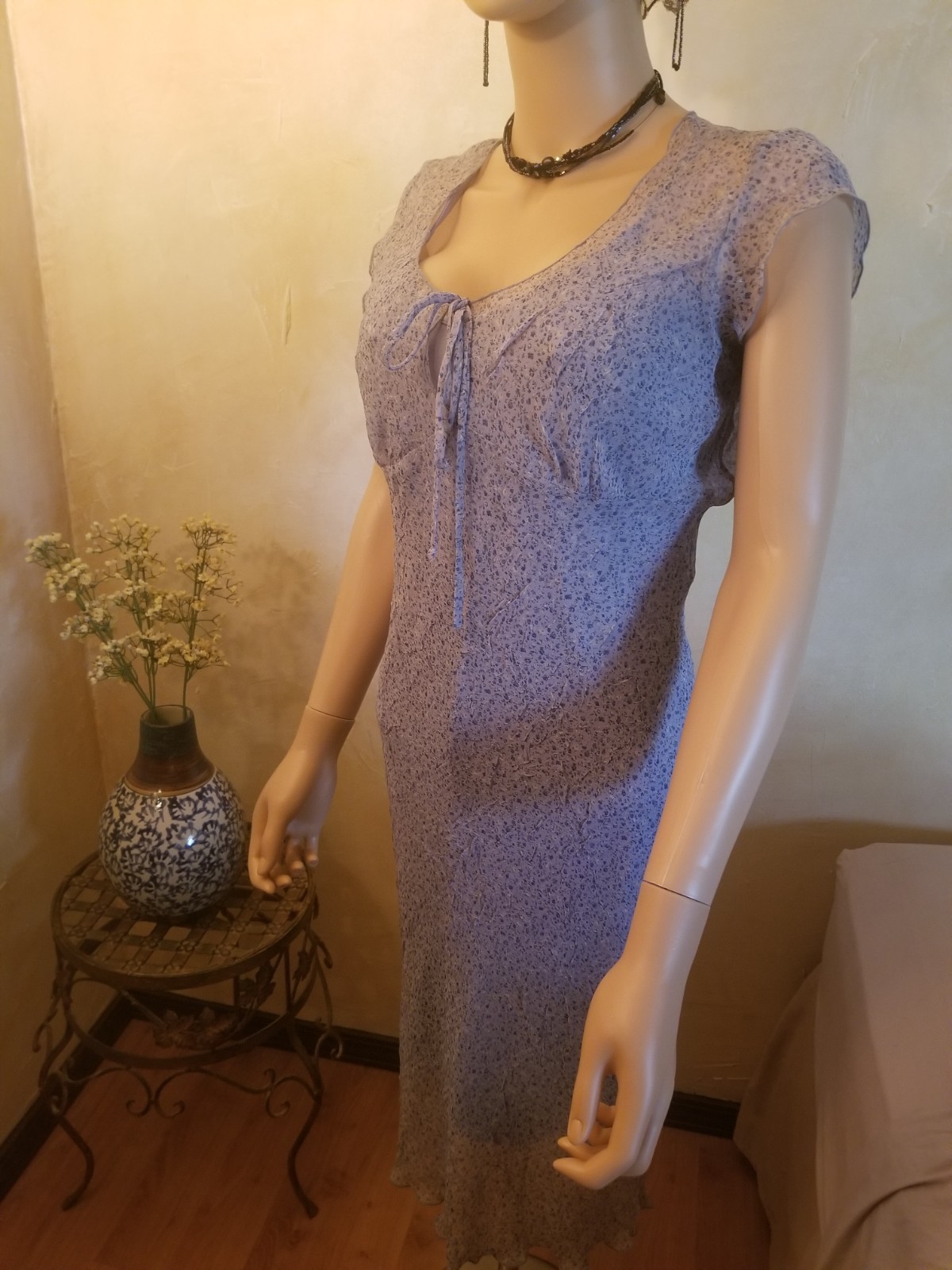 VINTAGE BREAKIN LOOSE BLUE BOHO FLORAL SLEEVELESS LONG SLIP DRESS SZ 5/6