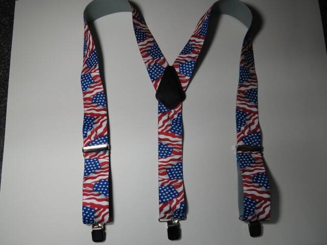 Men’s Y Style US#1 US Flag Suspenders, Includes Clips, Loop Snaps, USA Made