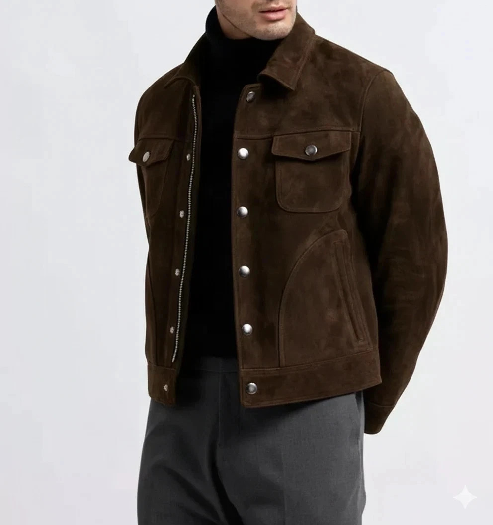 Men’s Brown Real Suede Leather Jacket Custom Size Biker Vintage