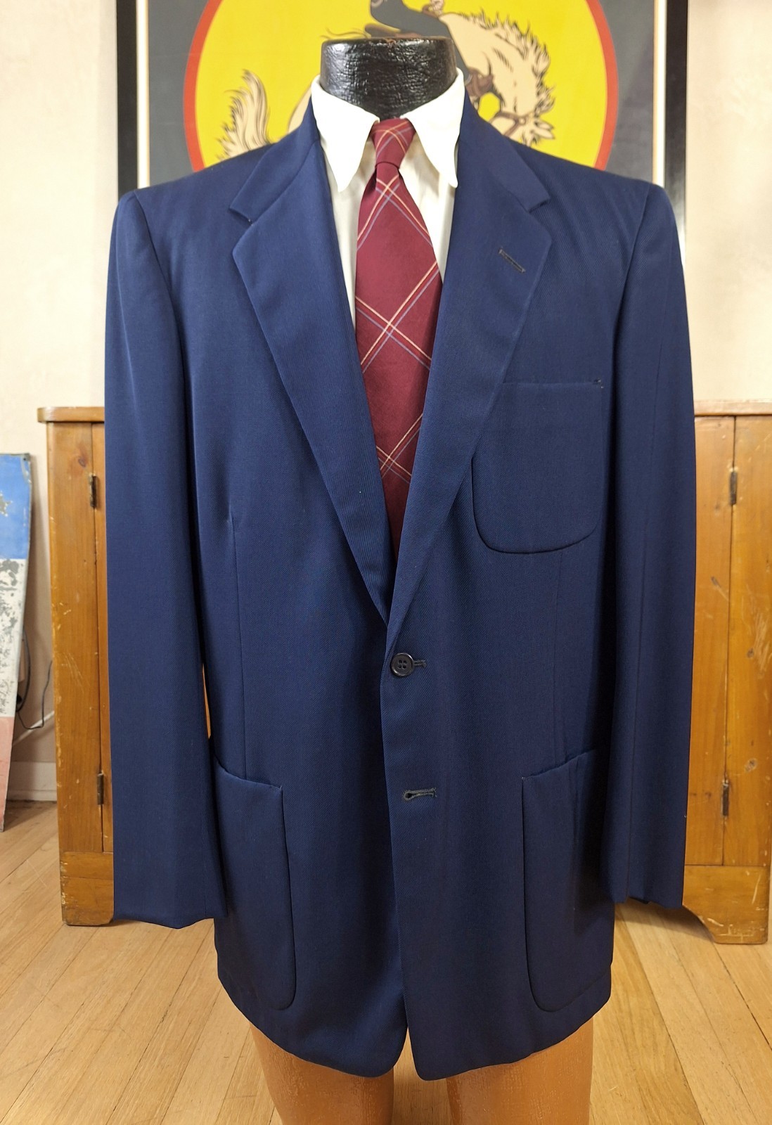 VTG Classic 1950s Rayon Gab Dark Blue 2 PC Suit. 40-41 NICE