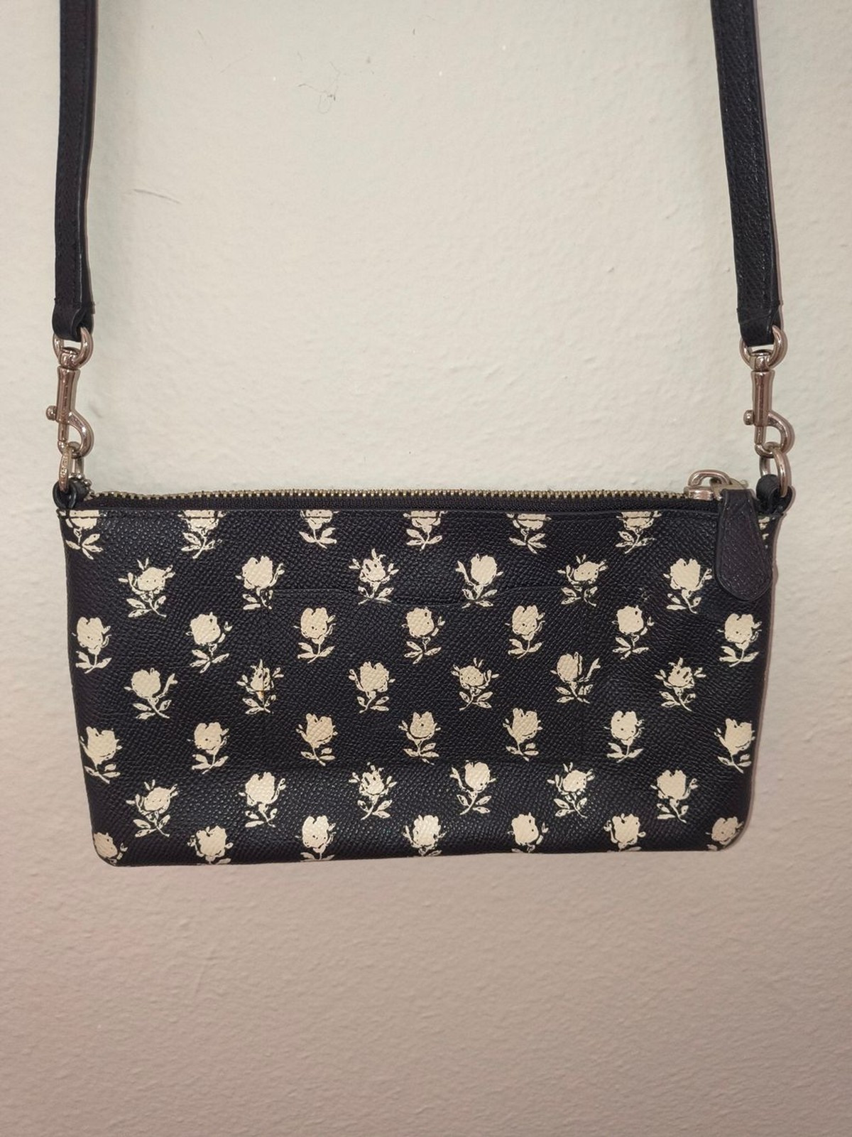 Coach 52834 Badlands Floral Print Black Leather Crossbody Pouch Bag