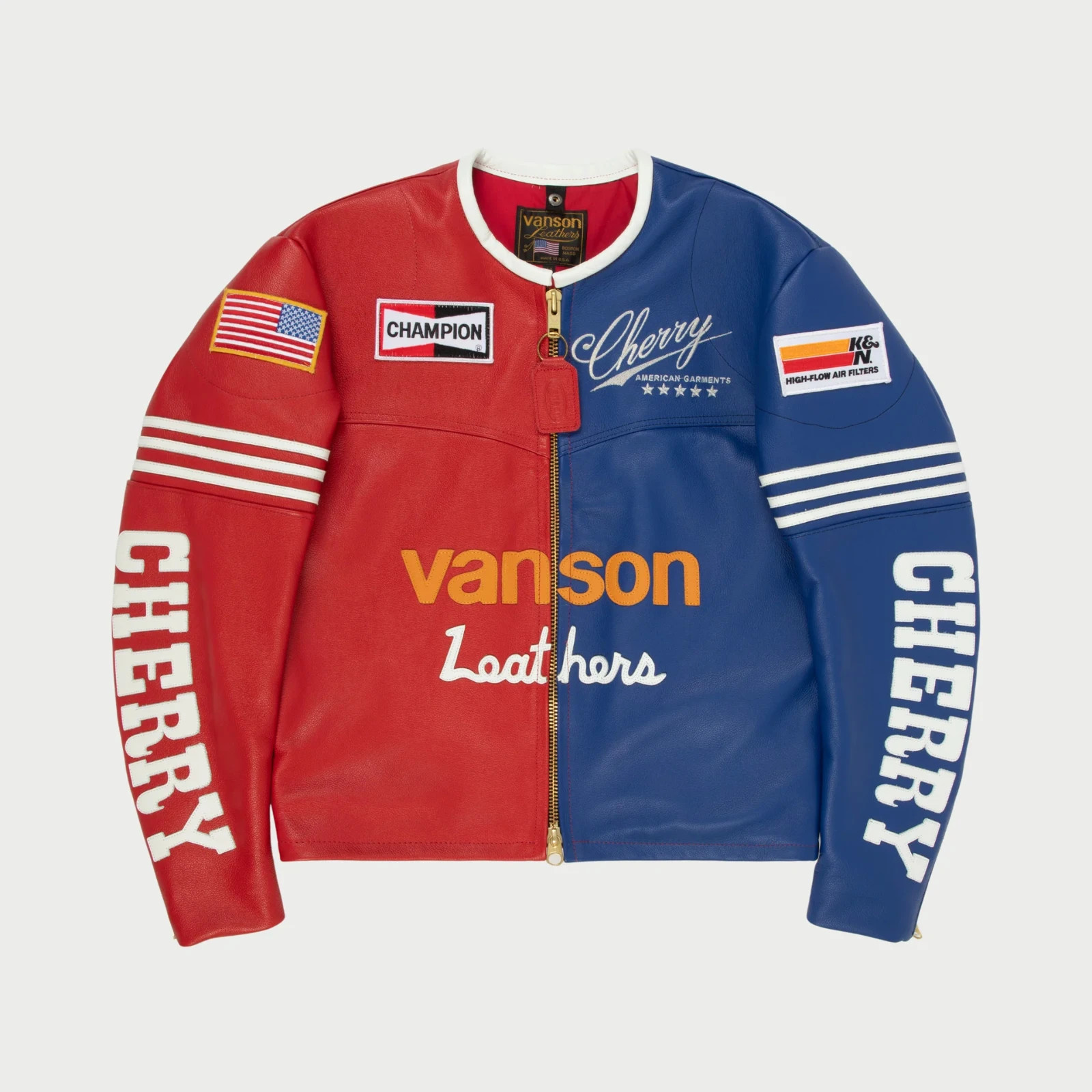 Che rry X Vans on Red&Blue Performance Star Motorbike Leather Jacket USA