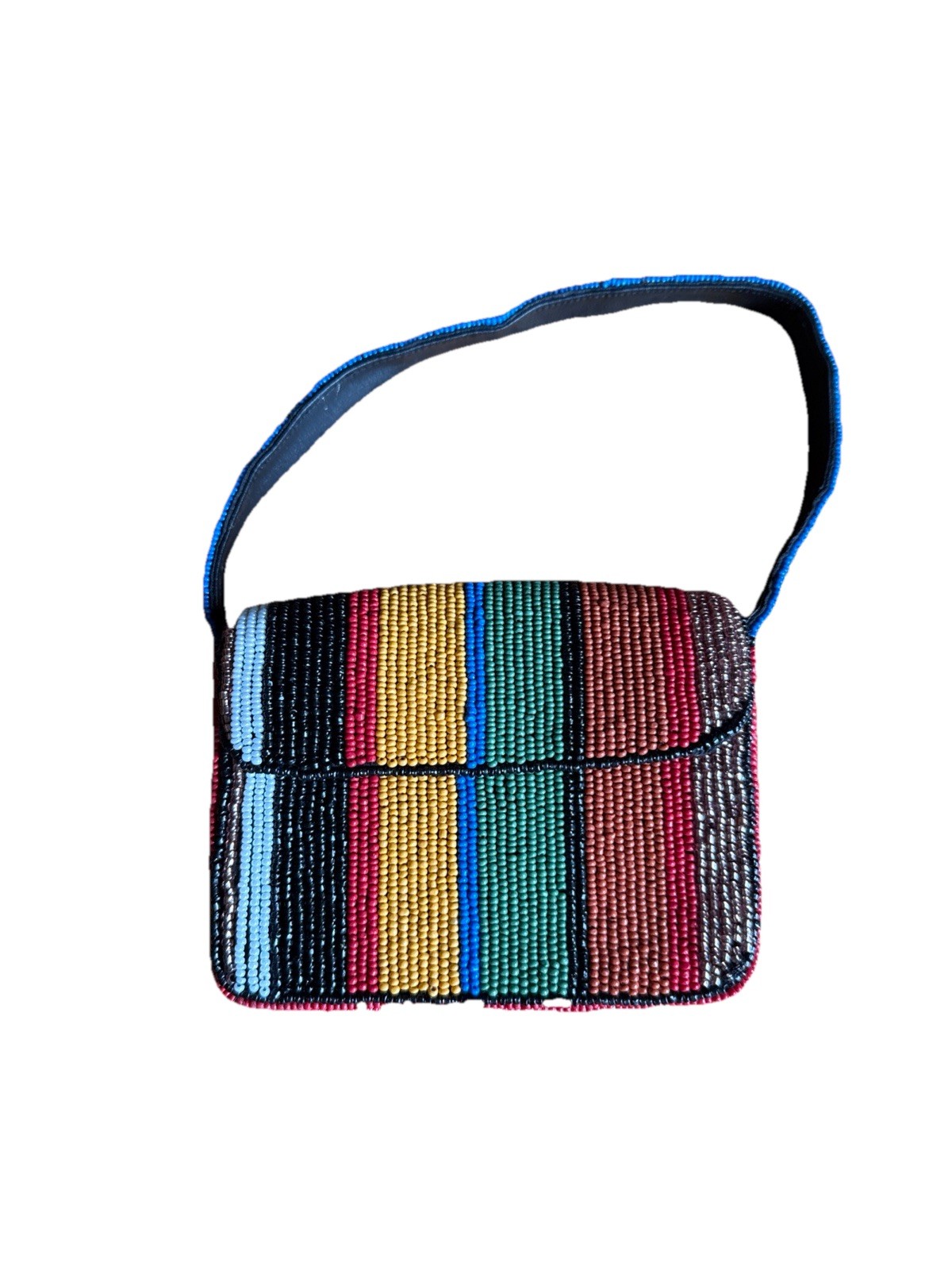 ANTHROPOLOGIE FIONA SUPER MINI BEADED BAG PURSE WALLET MULTI STRIPE NWOT