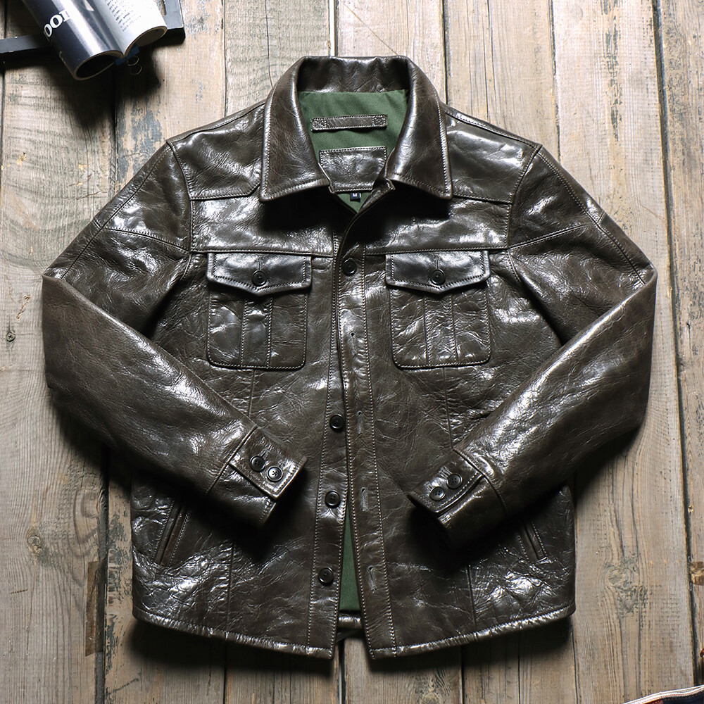 Men’s Full Grain Vegetable Tanned Goatskin Men’s Genuine Leather Safari Jacket