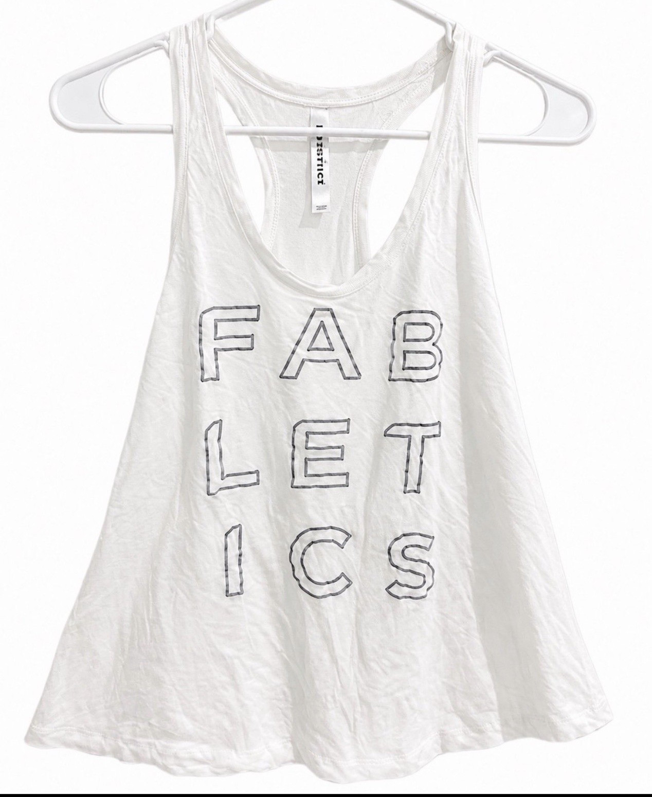 Fabletics Women’s L White Lightweight Racerback Graphic Tank, Relaxed Fit
