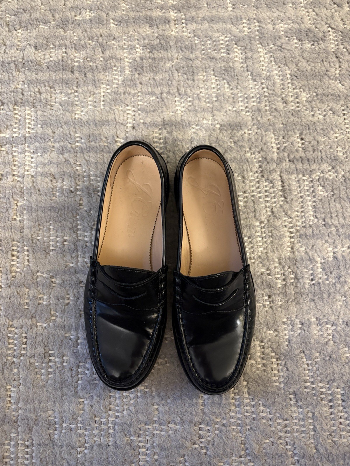 J.Crew Winona Lug-Sole Penny Loafers Embossed Leather Black Size 10.5