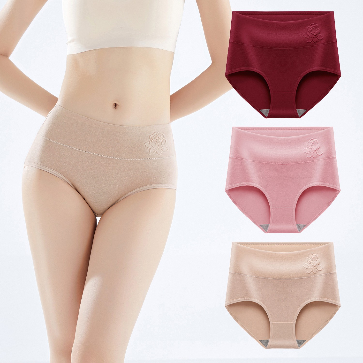 3 Pack Women High Waist Cotton Tummy Control Panties Ladies Leak Proof Underwear