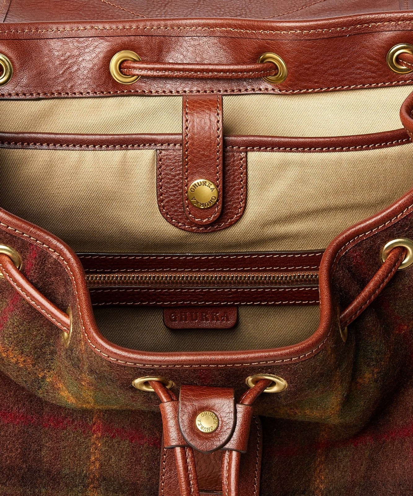 Men’s Ghurka Chestnut Plaid Wool Leather Blazer No. 278 Backpack New $1495