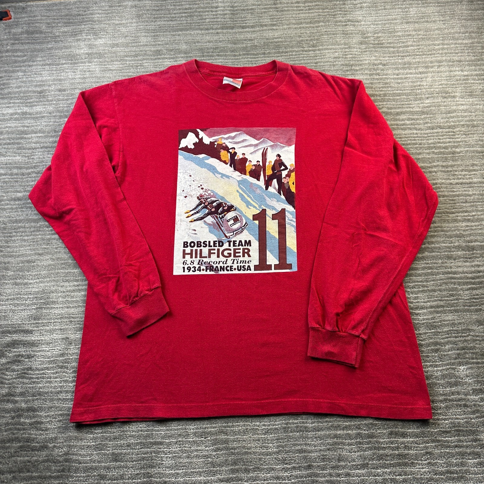 VINTAGE Tommy Hilfiger Shirt Mens Large Red Snow Ski Graphic USA Made
