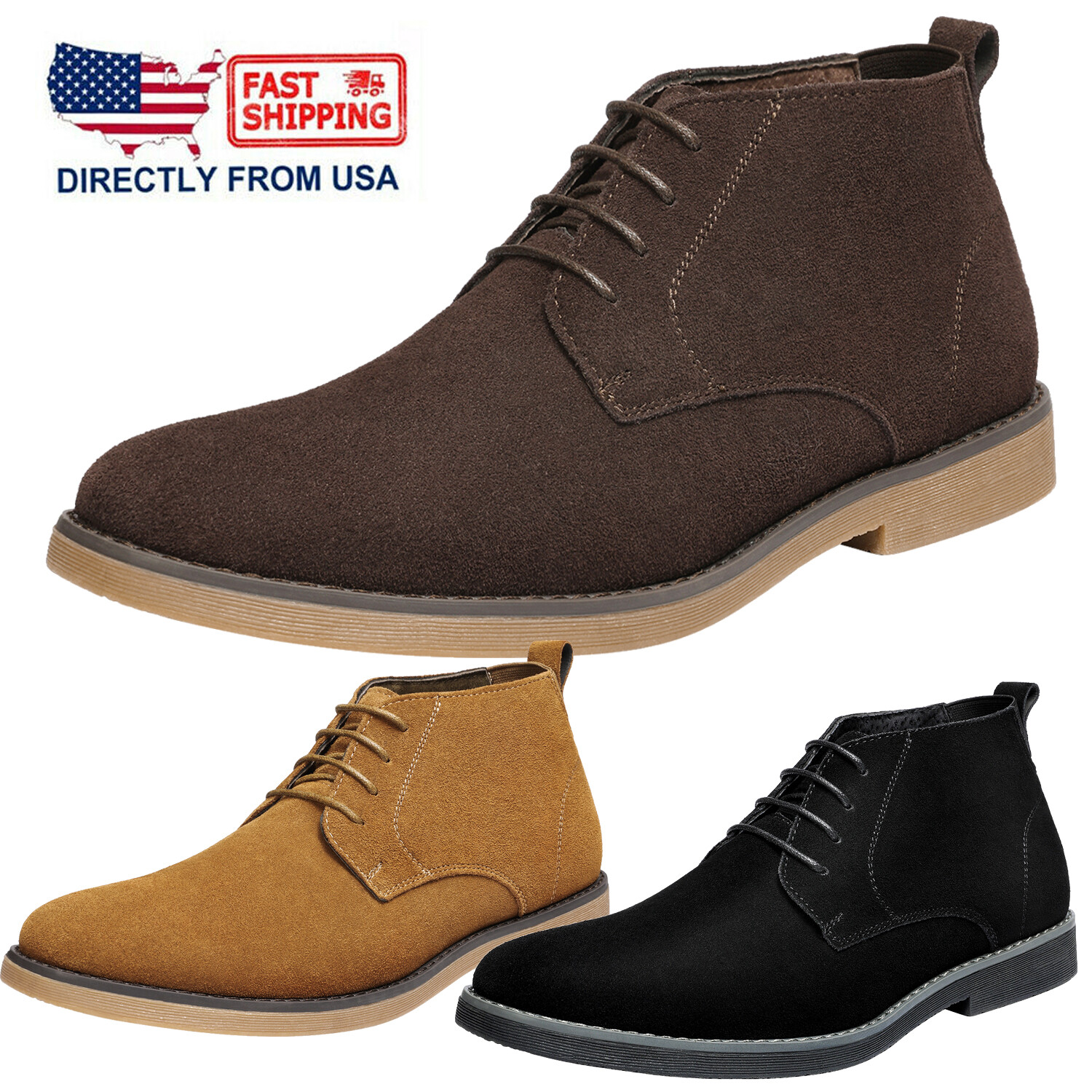 US Men’s Chukka Boots Suede Leather Lace Up Ankle Oxford Dress Boots