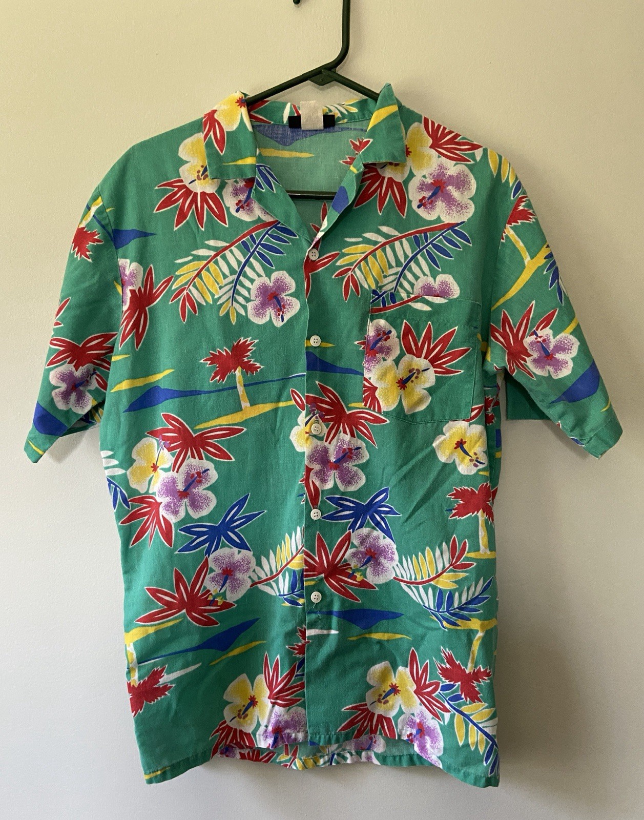 Gallery Limited Men’s L Hawaiian Floral Green Multicolor Short Sleeve Button-Up