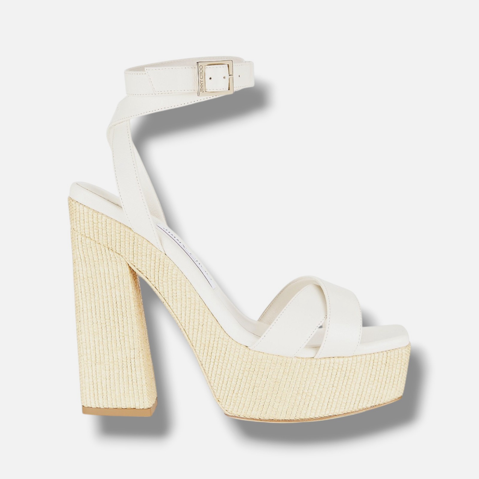 Jimmy Choo Women’s White Gaia 140MM Leather Platform Sandals Size 38.5