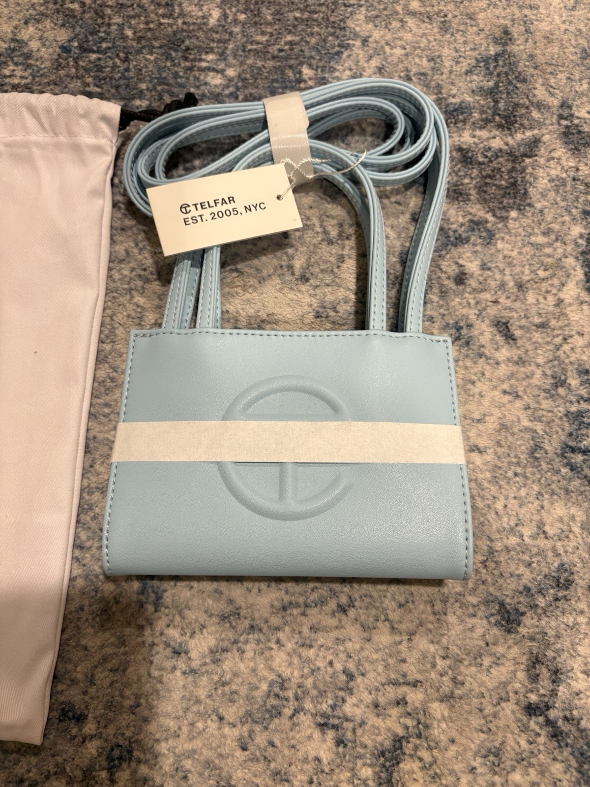 Telfar Small Blue Shopping Bag Tote Crossbody Strap Lined Snap w/ Dust Bag