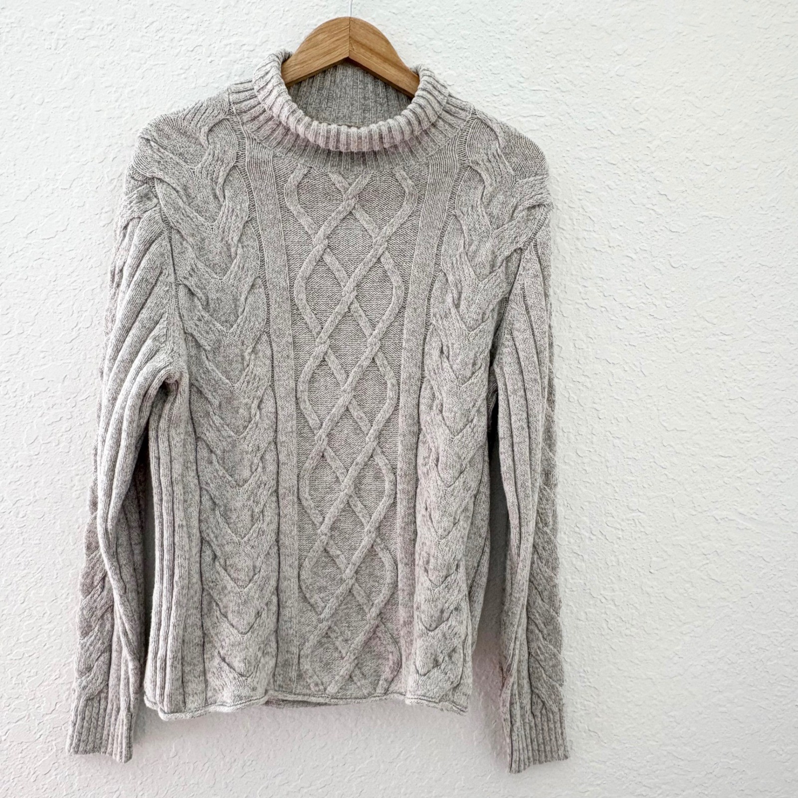 Banana Republic Cable Knit Wool Blend Sweater Women M Gray
