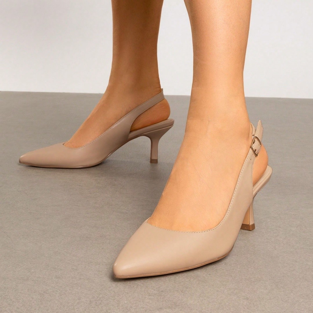 US Women Dress Pumps Low Kitten Heel Pointed Toe Slingback Wedding Party Pumps~