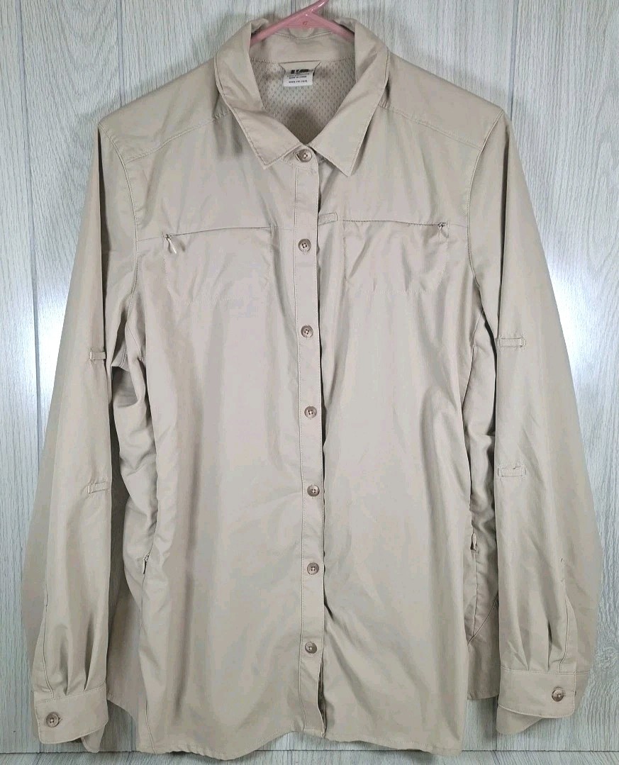 REI Women’s Vented Long Sleeve Shirt Size XL Tan Zip Hiking Fishing Ripstop