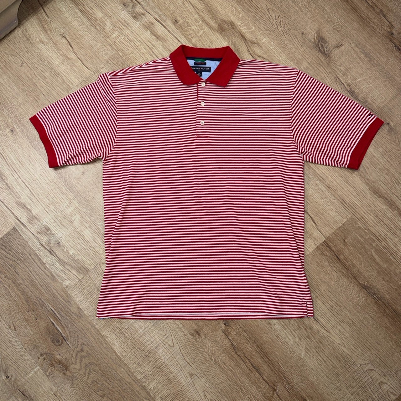 Tommy Hilfiger Golf Polo Shirt Mens Large Red And White Striped Short Sleeve